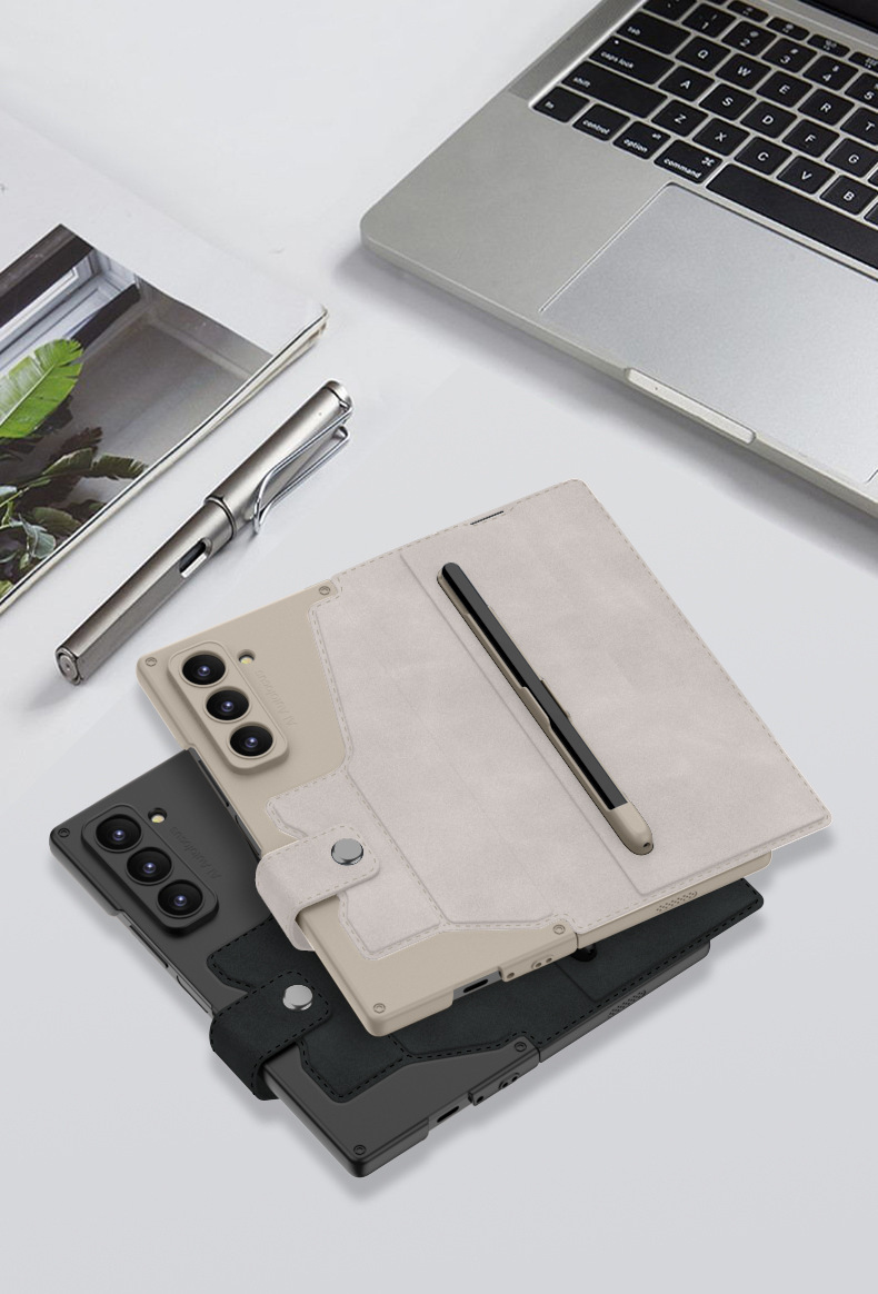 Compatible with Samsung ZFold7/6 phone case, magnetic snap flip cover, leather case, pen slot, internal card insert, full-coverage protective case.