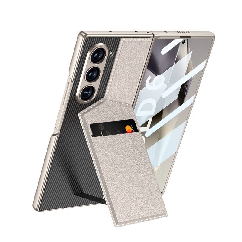Compatible with Samsung ZFold8 Ultra phone case, 7/6 vegan leather textured card holder stand case and screen protector, all-in-one shockproof protective case