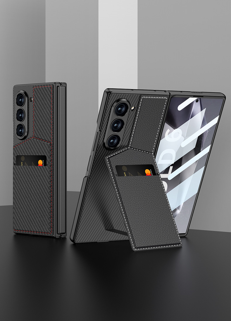 Compatible with Samsung ZFold8 Ultra phone case, 7/6 vegan leather textured card holder stand case and screen protector, all-in-one shockproof protective case