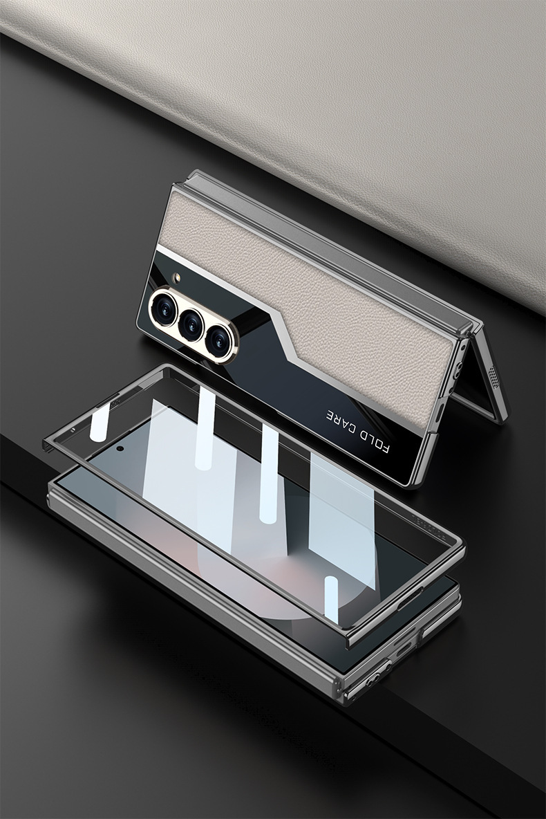 Compatible with Samsung ZFold7/6/5 phone case, electroplated leather case, screen protector, and shockproof protective case for foldable phones.
