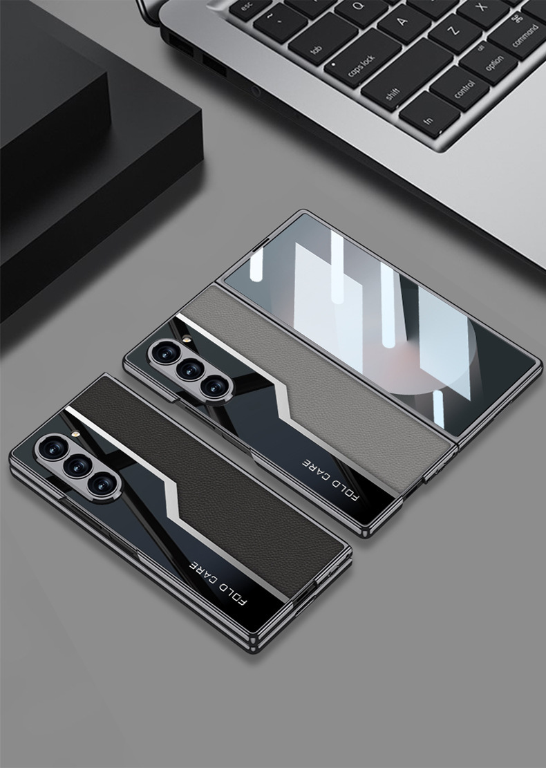 Compatible with Samsung ZFold7/6/5 phone case, electroplated leather case, screen protector, and shockproof protective case for foldable phones.
