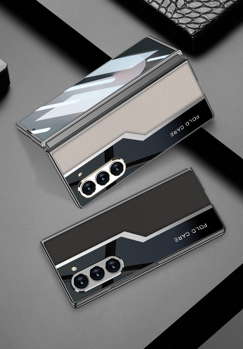Compatible with Samsung ZFold7/6/5 phone case, electroplated leather case, screen protector, and shockproof protective case for foldable phones.