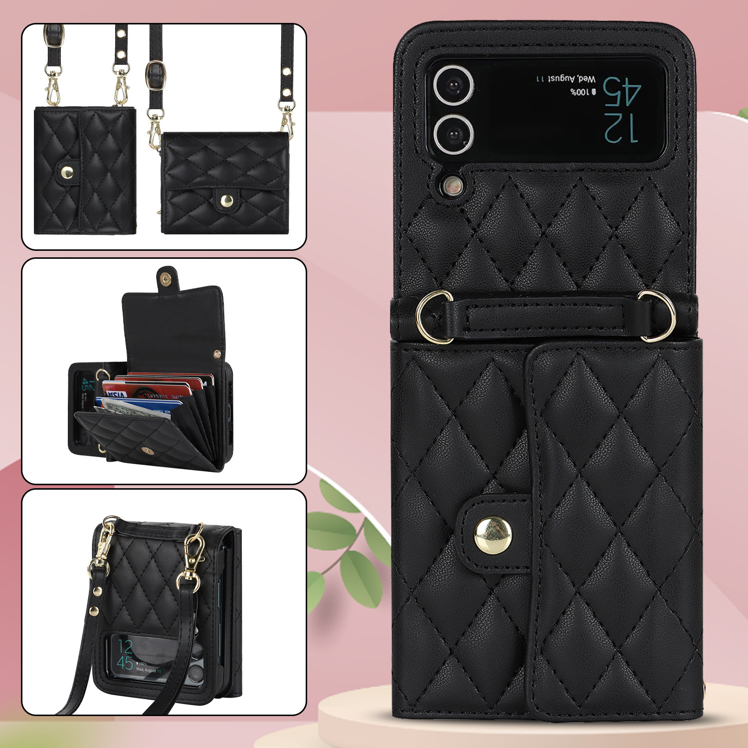 Compatible with Samsung ZFlip 7/6/5 phone case, 4/3 size, Chanel-style crossbody bag, Razr 60/50 folding screen protective case