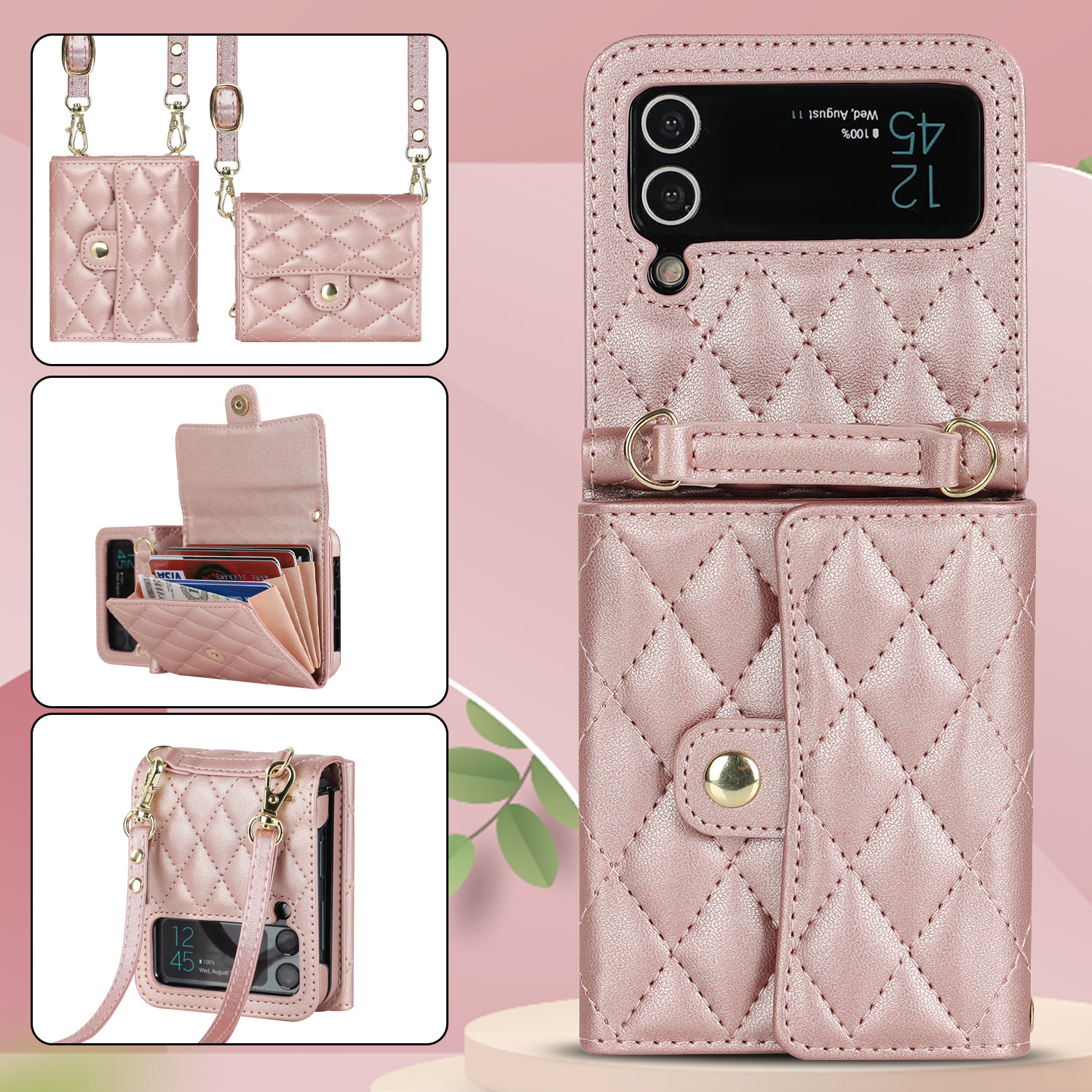 Compatible with Samsung ZFlip 7/6/5 phone case, 4/3 size, Chanel-style crossbody bag, Razr 60/50 folding screen protective case