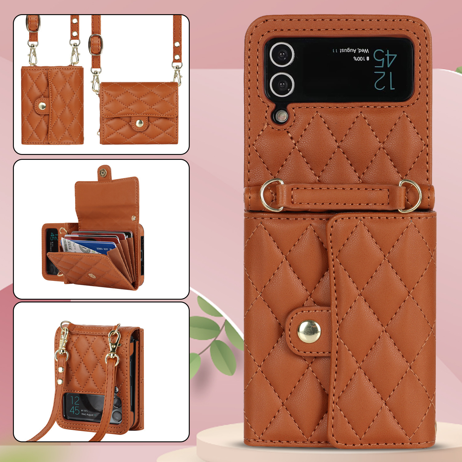 Compatible with Samsung ZFlip 7/6/5 phone case, 4/3 size, Chanel-style crossbody bag, Razr 60/50 folding screen protective case