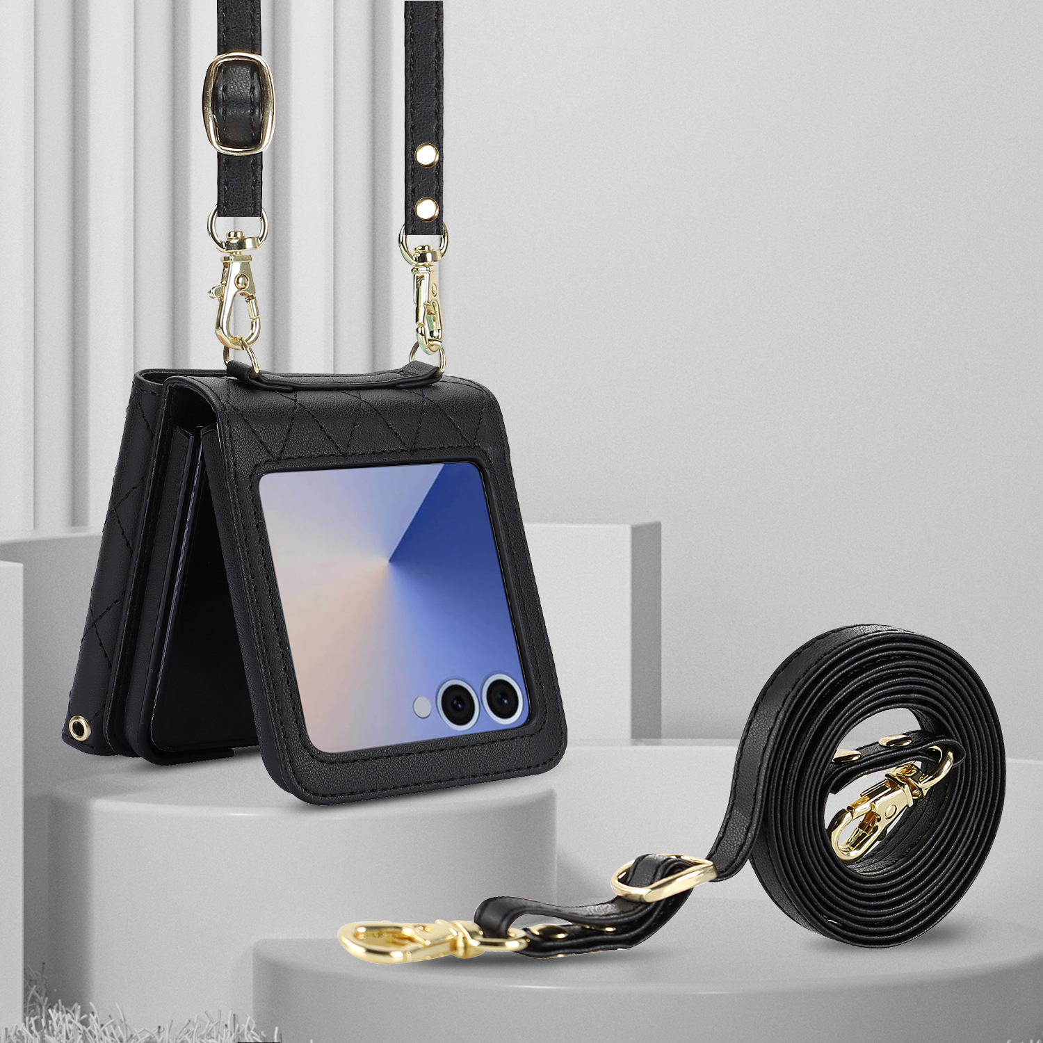 Compatible with Samsung ZFlip 7/6/5 phone case, 4/3 size, Chanel-style crossbody bag, Razr 60/50 folding screen protective case