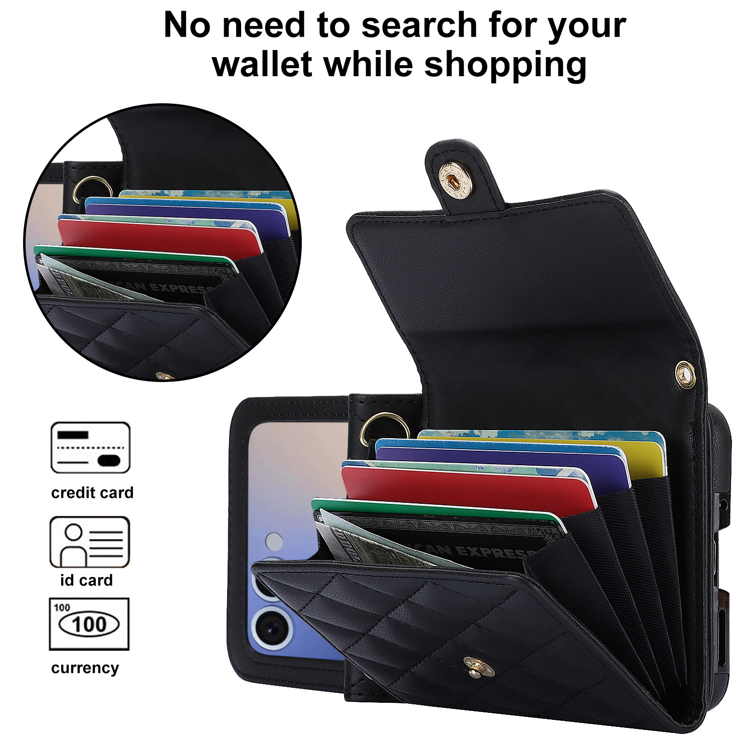 Compatible with Samsung ZFlip 7/6/5 phone case, 4/3 size, Chanel-style crossbody bag, Razr 60/50 folding screen protective case