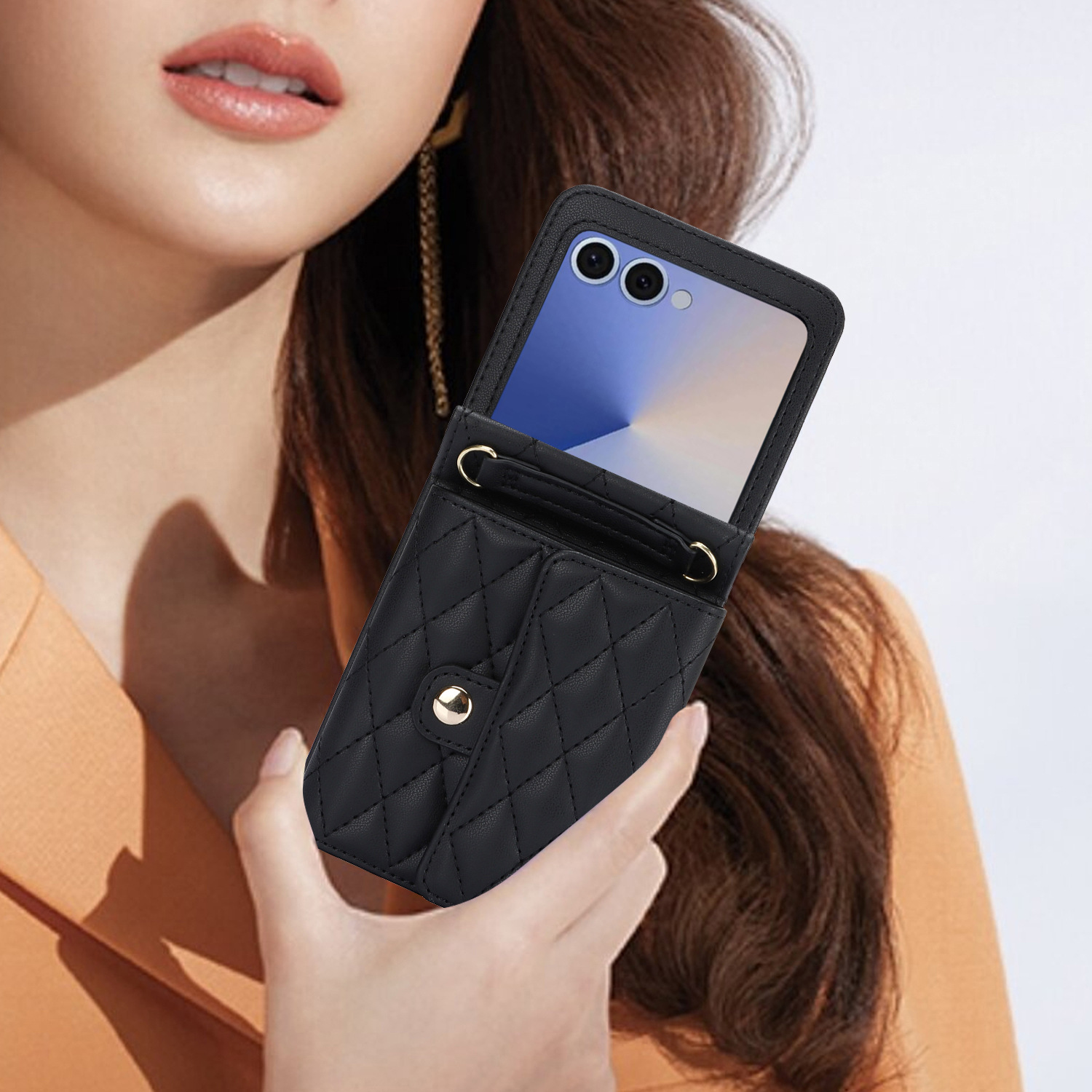 Compatible with Samsung ZFlip 7/6/5 phone case, 4/3 size, Chanel-style crossbody bag, Razr 60/50 folding screen protective case