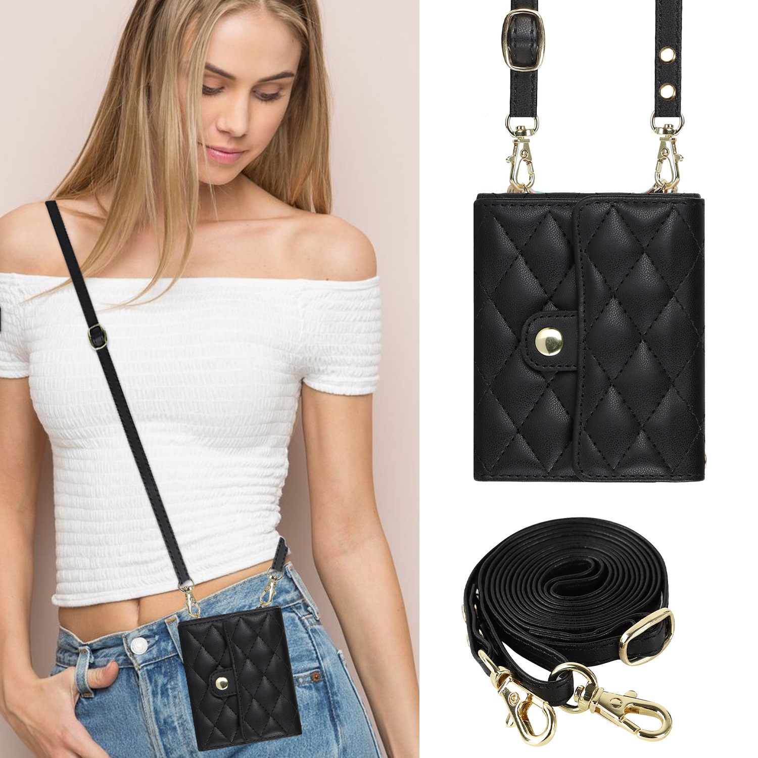 Compatible with Samsung ZFlip 7/6/5 phone case, 4/3 size, Chanel-style crossbody bag, Razr 60/50 folding screen protective case