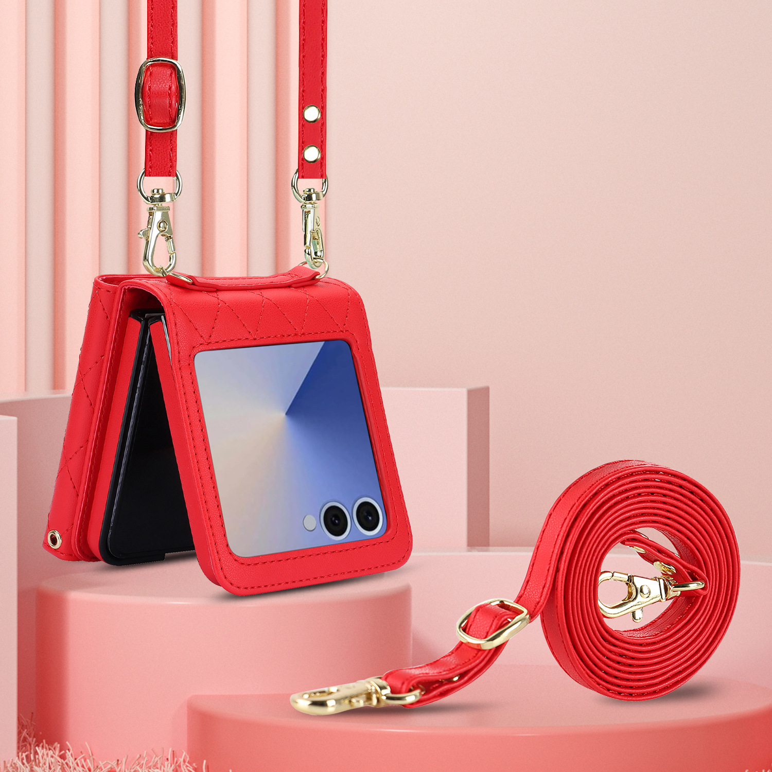 Compatible with Samsung ZFlip 7/6/5 phone case, 4/3 size, Chanel-style crossbody bag, Razr 60/50 folding screen protective case