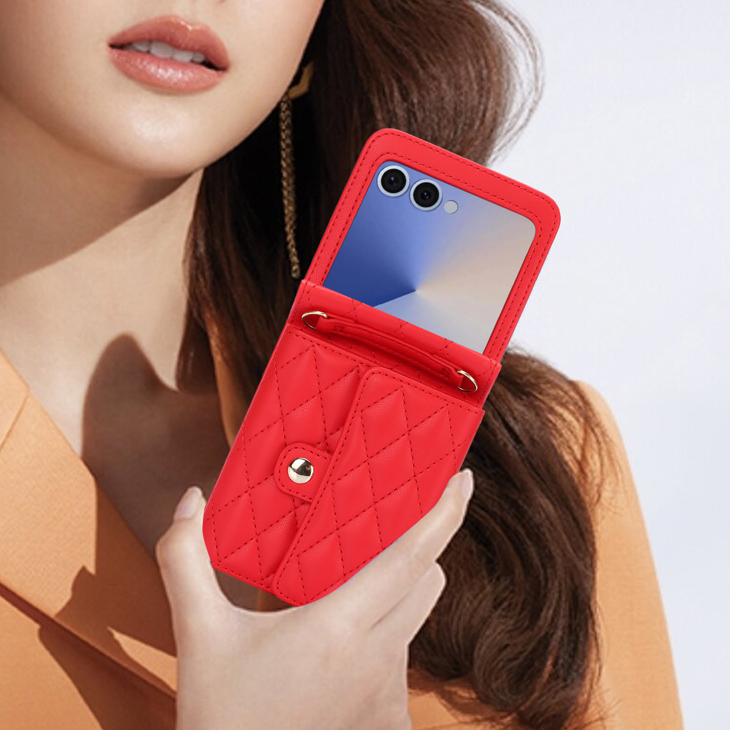 Compatible with Samsung ZFlip 7/6/5 phone case, 4/3 size, Chanel-style crossbody bag, Razr 60/50 folding screen protective case