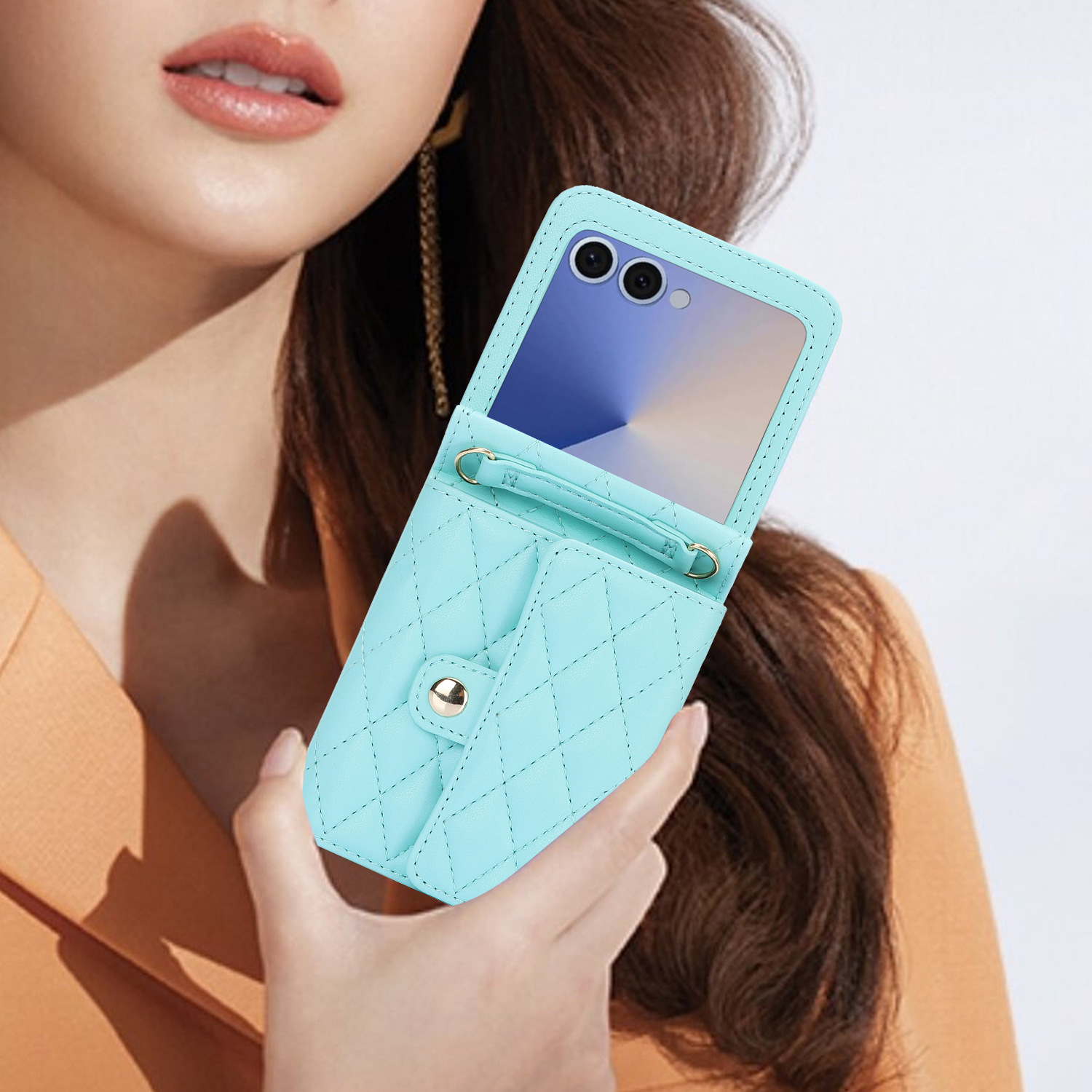 Compatible with Samsung ZFlip 7/6/5 phone case, 4/3 size, Chanel-style crossbody bag, Razr 60/50 folding screen protective case