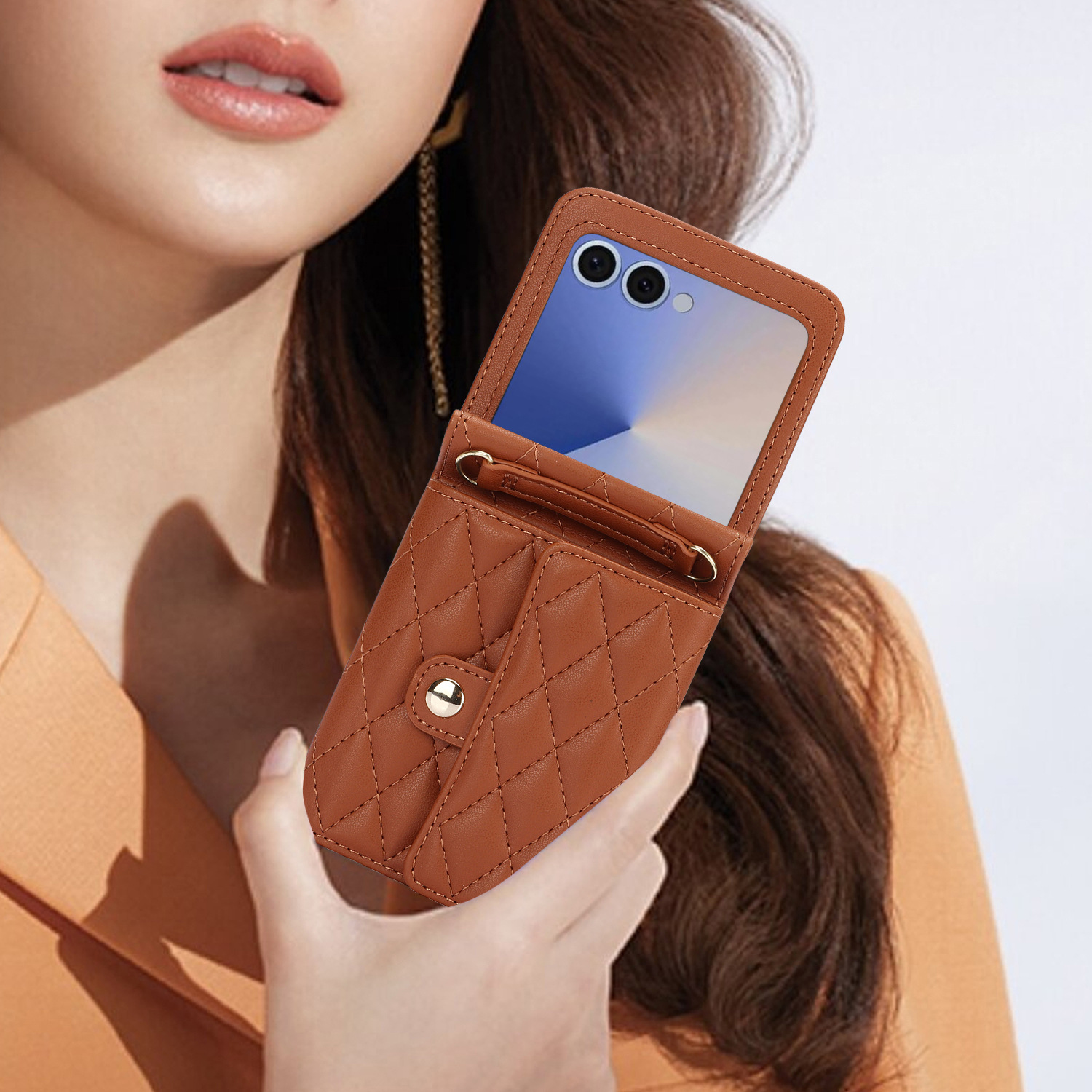 Compatible with Samsung ZFlip 7/6/5 phone case, 4/3 size, Chanel-style crossbody bag, Razr 60/50 folding screen protective case