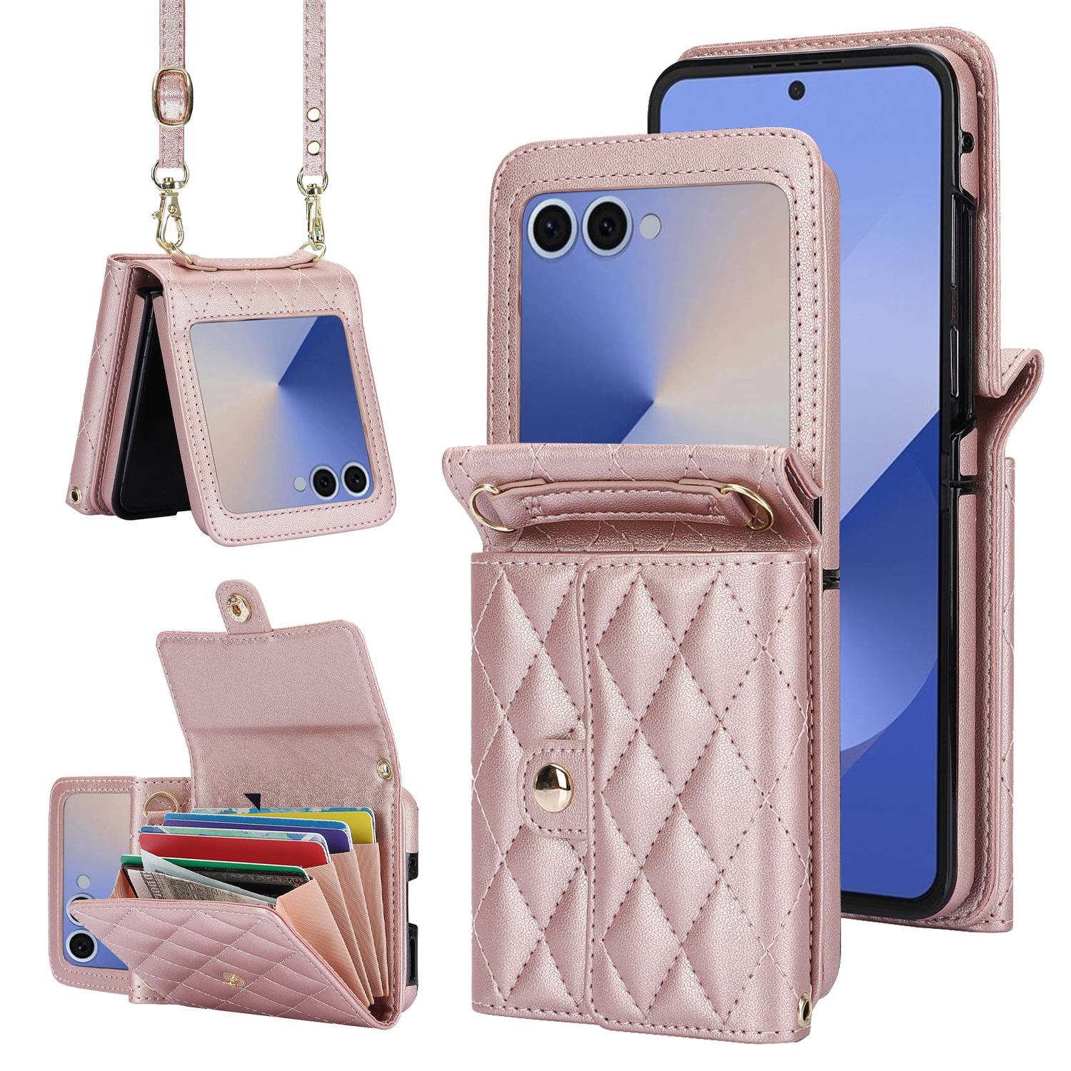 Compatible with Samsung ZFlip 7/6/5 phone case, 4/3 size, Chanel-style crossbody bag, Razr 60/50 folding screen protective case