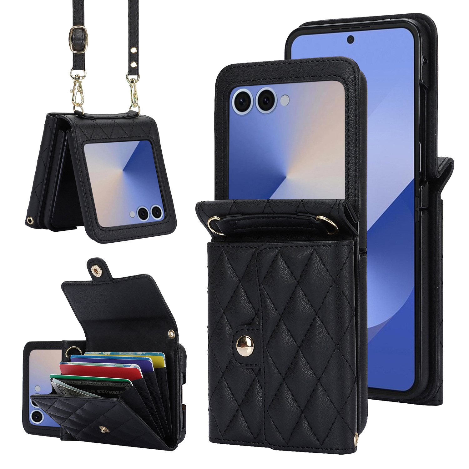 Compatible with Samsung ZFlip 7/6/5 phone case, 4/3 size, Chanel-style crossbody bag, Razr 60/50 folding screen protective case