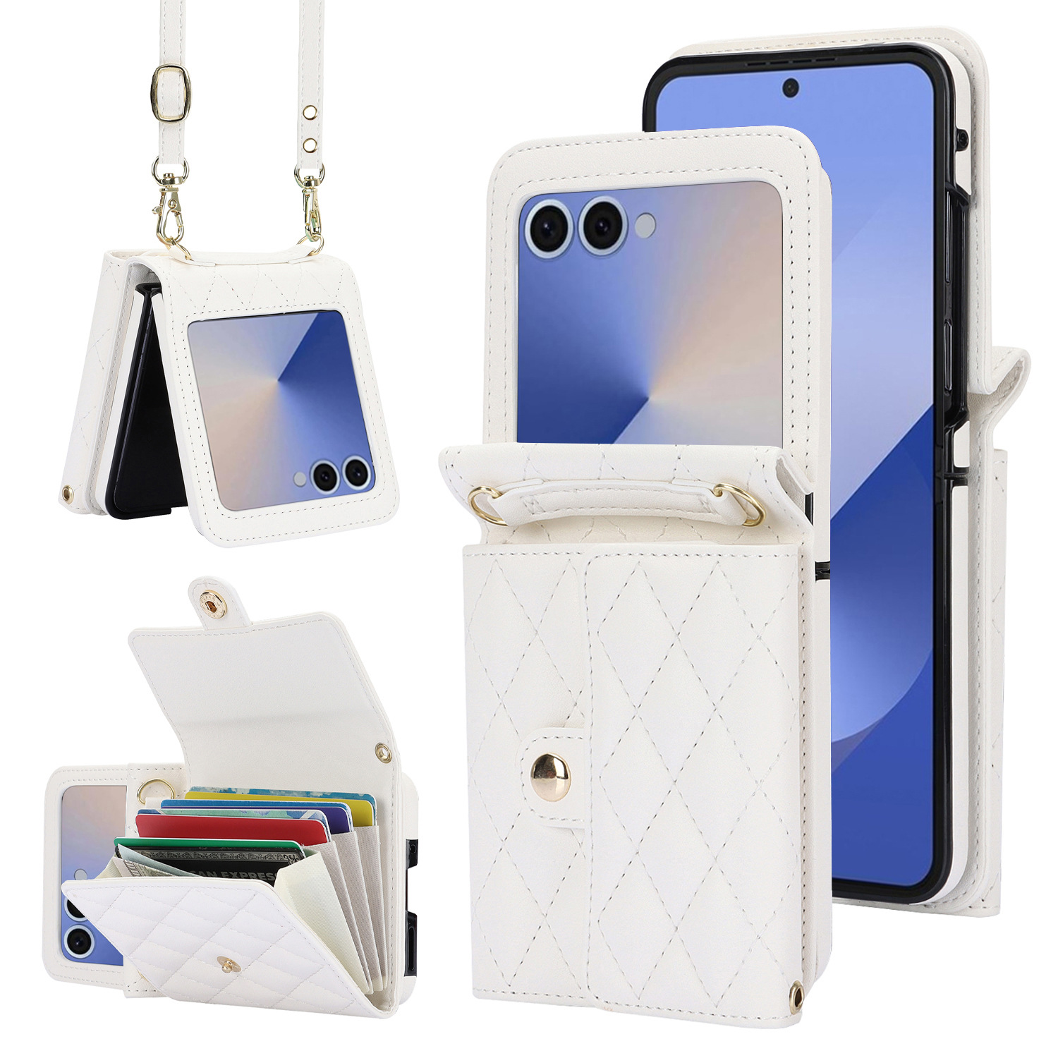 Compatible with Samsung ZFlip 7/6/5 phone case, 4/3 size, Chanel-style crossbody bag, Razr 60/50 folding screen protective case