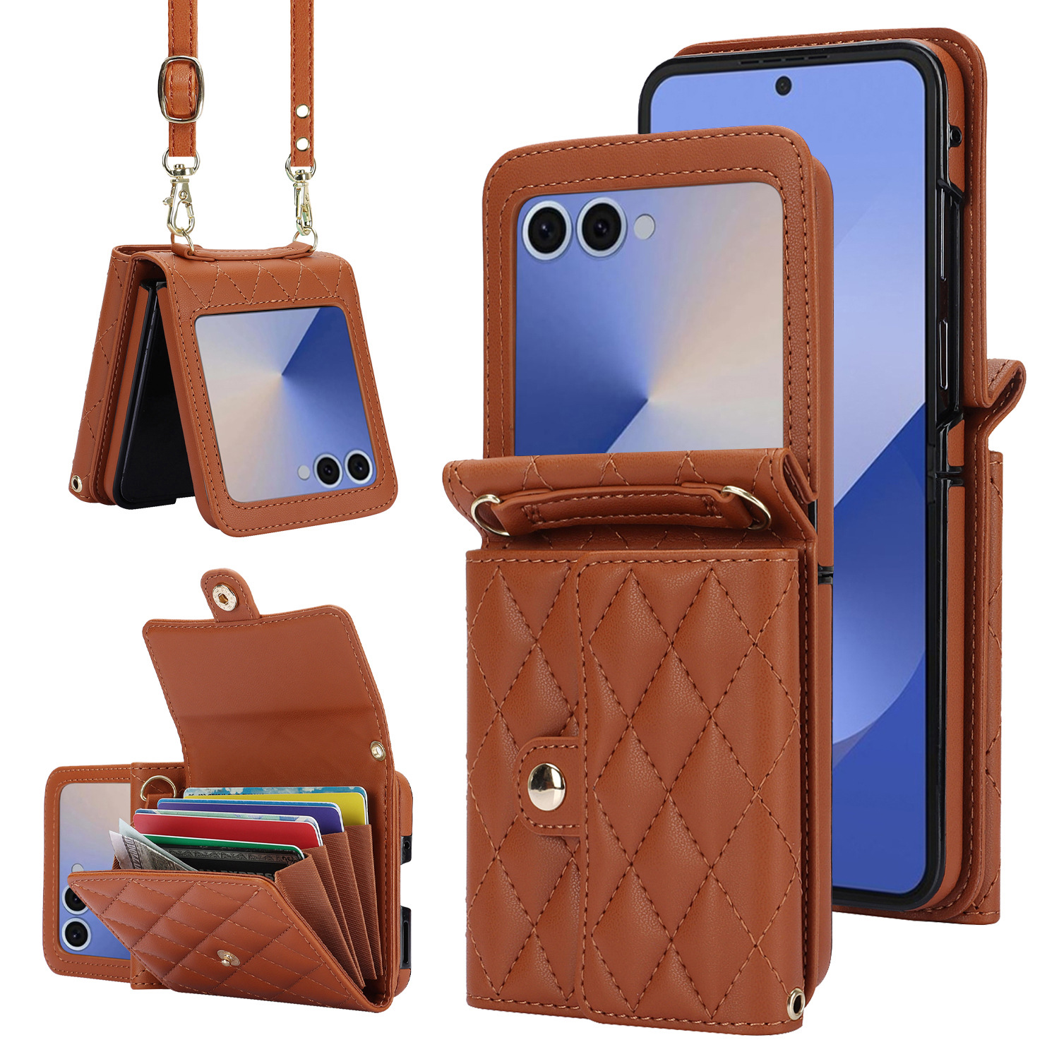 Compatible with Samsung ZFlip 7/6/5 phone case, 4/3 size, Chanel-style crossbody bag, Razr 60/50 folding screen protective case