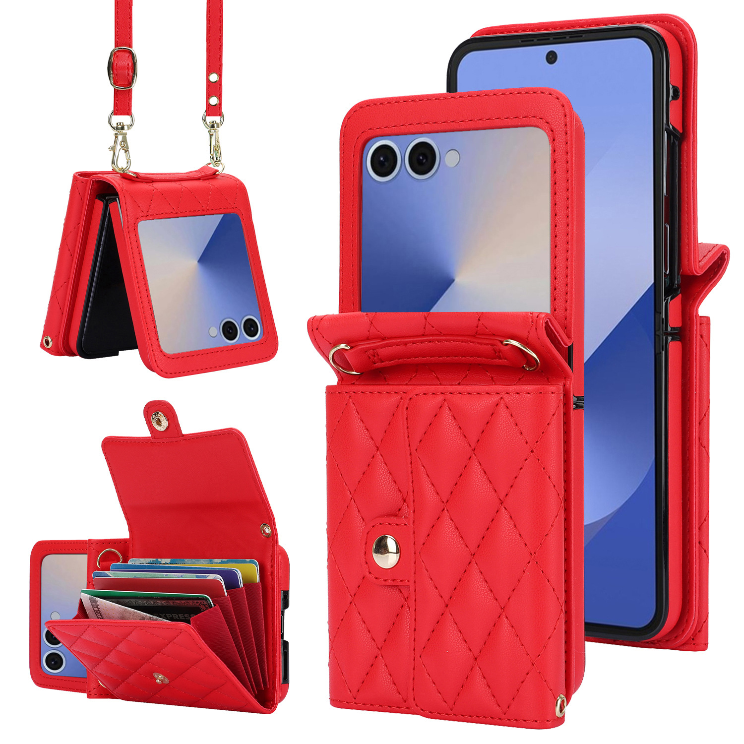Compatible with Samsung ZFlip 7/6/5 phone case, 4/3 size, Chanel-style crossbody bag, Razr 60/50 folding screen protective case