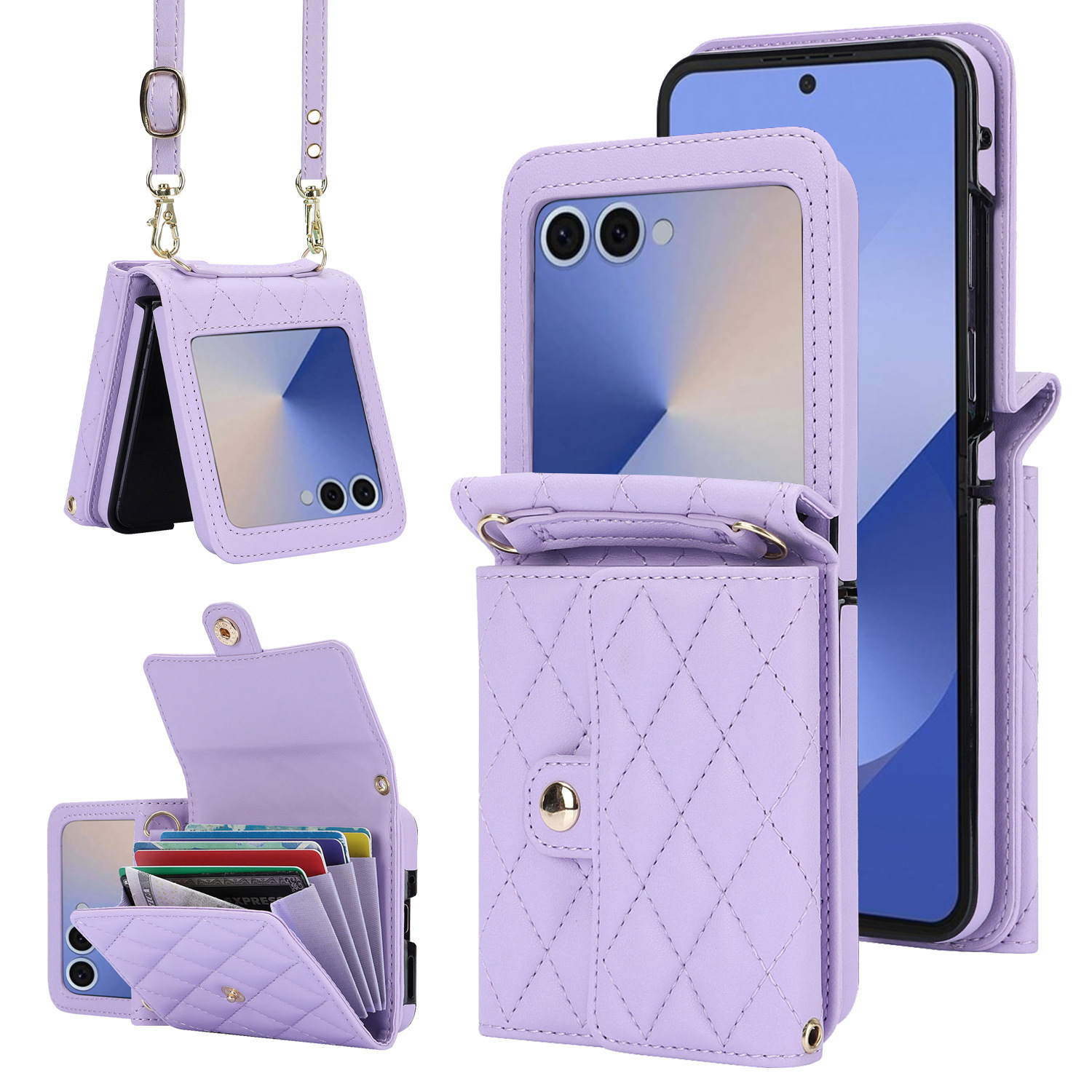 Compatible with Samsung ZFlip 7/6/5 phone case, 4/3 size, Chanel-style crossbody bag, Razr 60/50 folding screen protective case