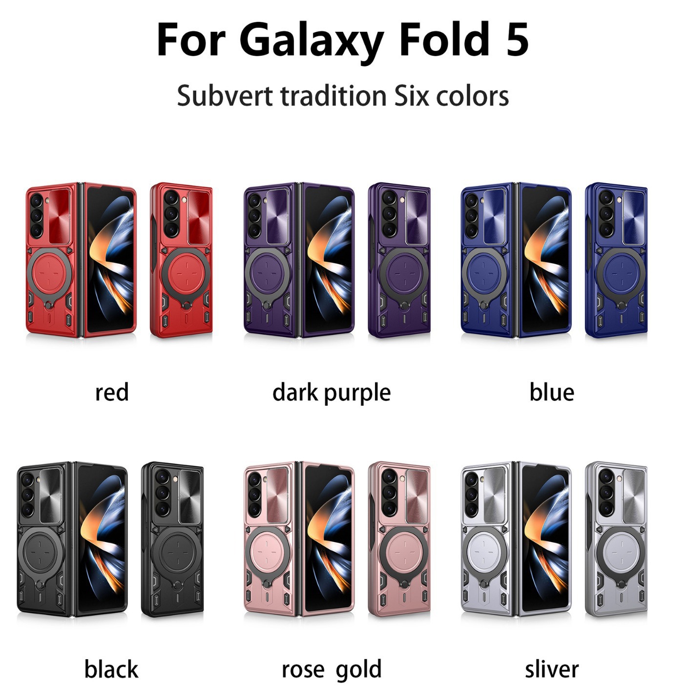 Compatible with Samsung ZFold7/6/5/4 phone case, lens sliding window, 360° rotating bracket, FLIP6 folding protective case