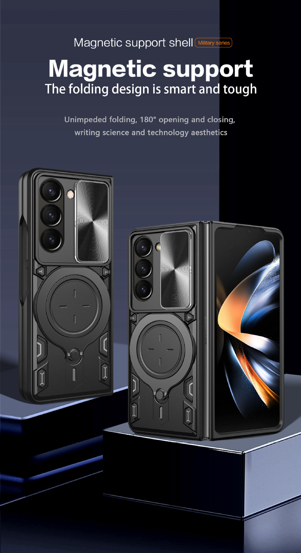 Compatible with Samsung ZFold7/6/5/4 phone case, lens sliding window, 360° rotating bracket, FLIP6 folding protective case