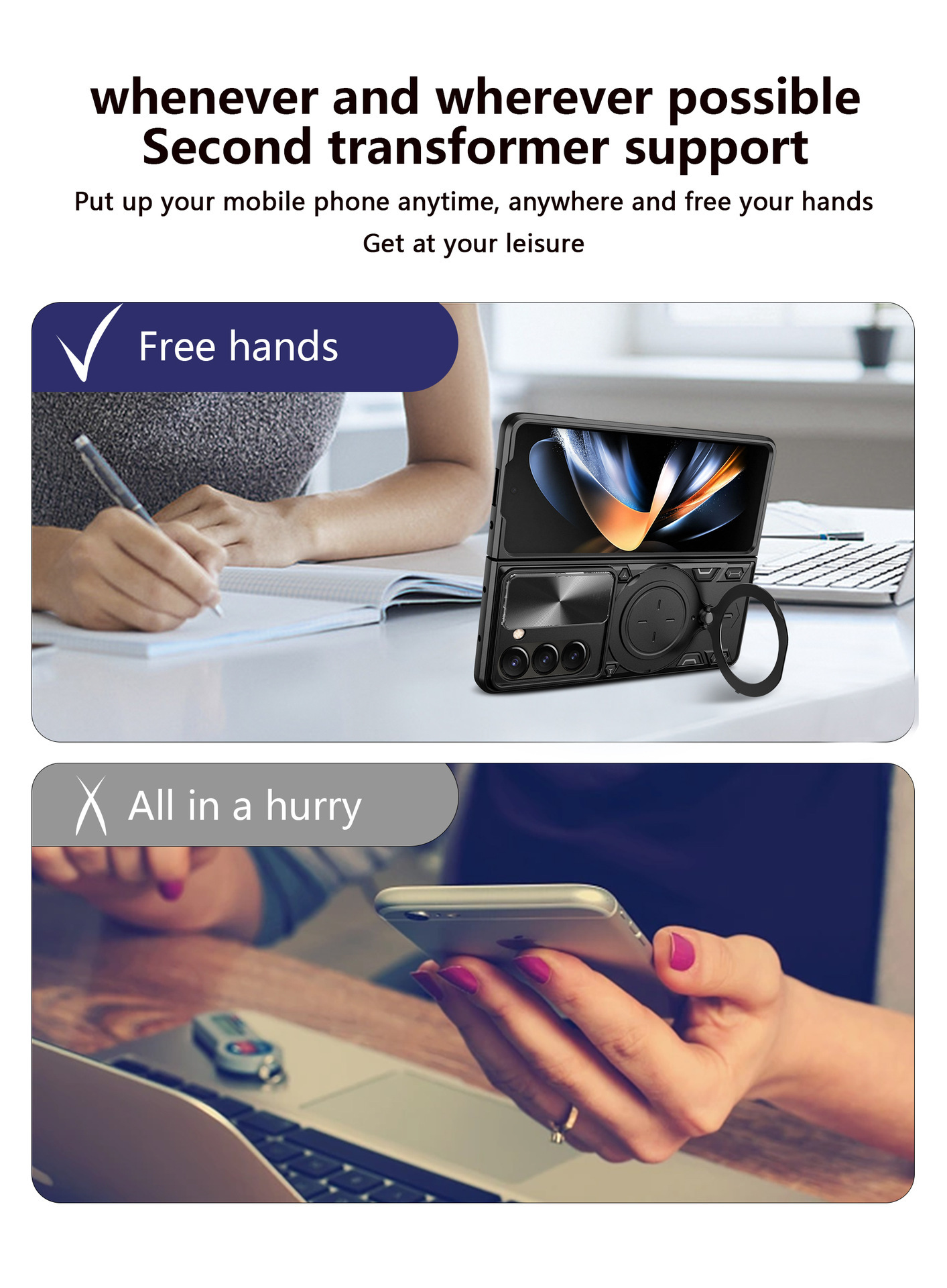Compatible with Samsung ZFold7/6/5/4 phone case, lens sliding window, 360° rotating bracket, FLIP6 folding protective case