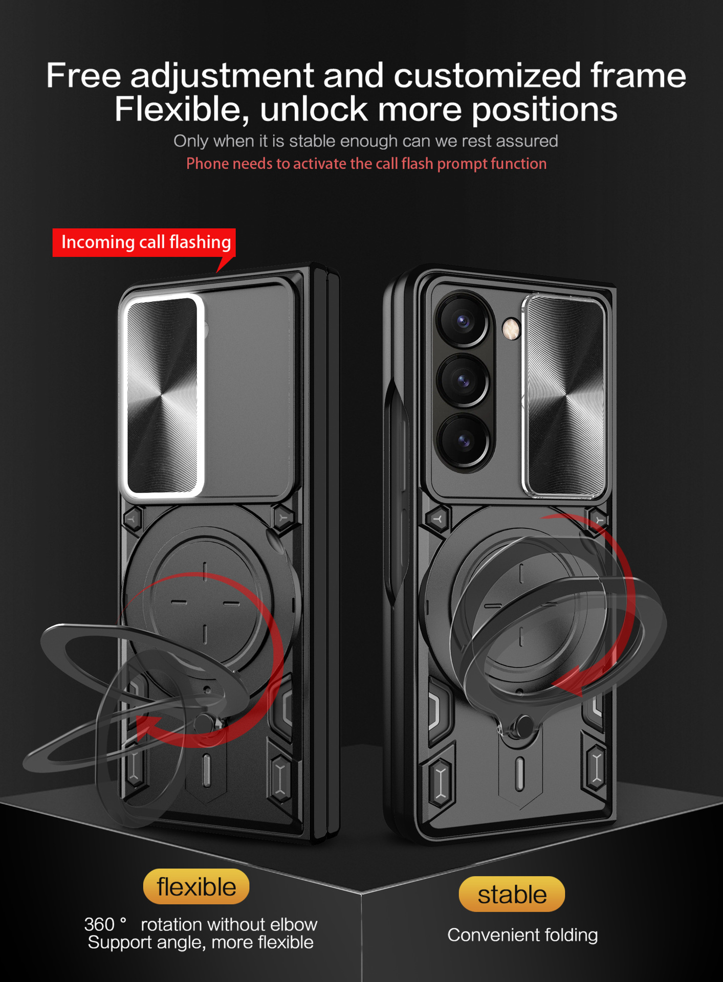 Compatible with Samsung ZFold7/6/5/4 phone case, lens sliding window, 360° rotating bracket, FLIP6 folding protective case
