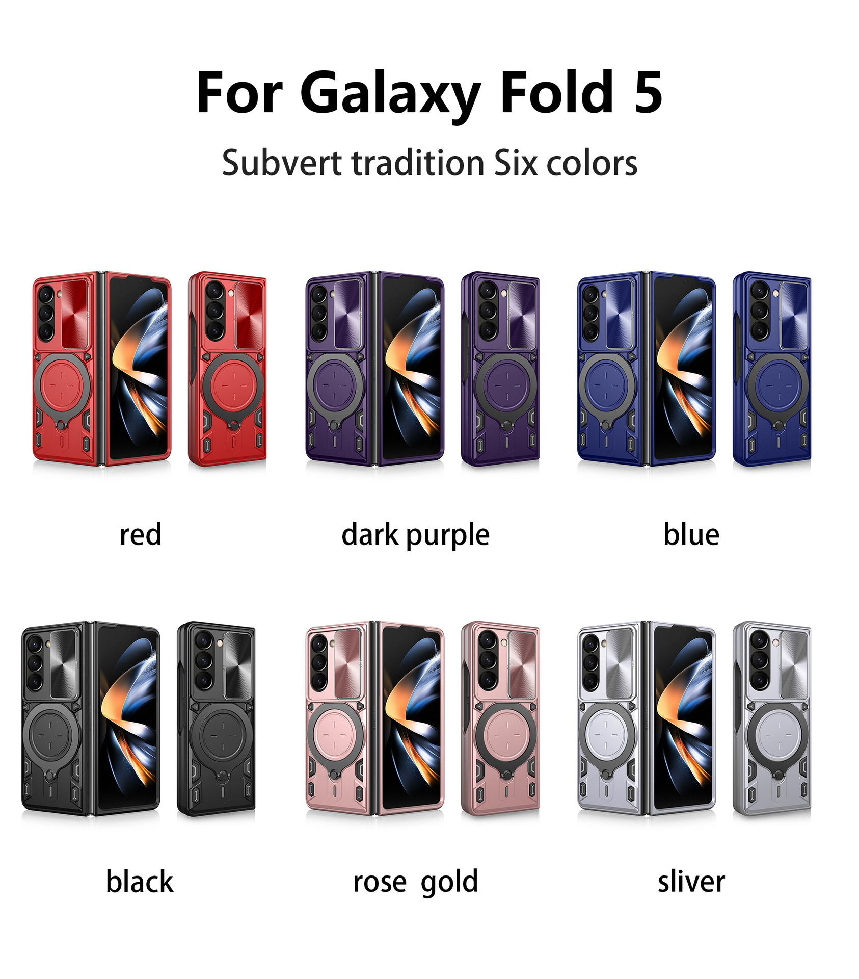 Compatible with Samsung ZFold7/6/5/4 phone case, lens sliding window, 360° rotating bracket, FLIP6 folding protective case