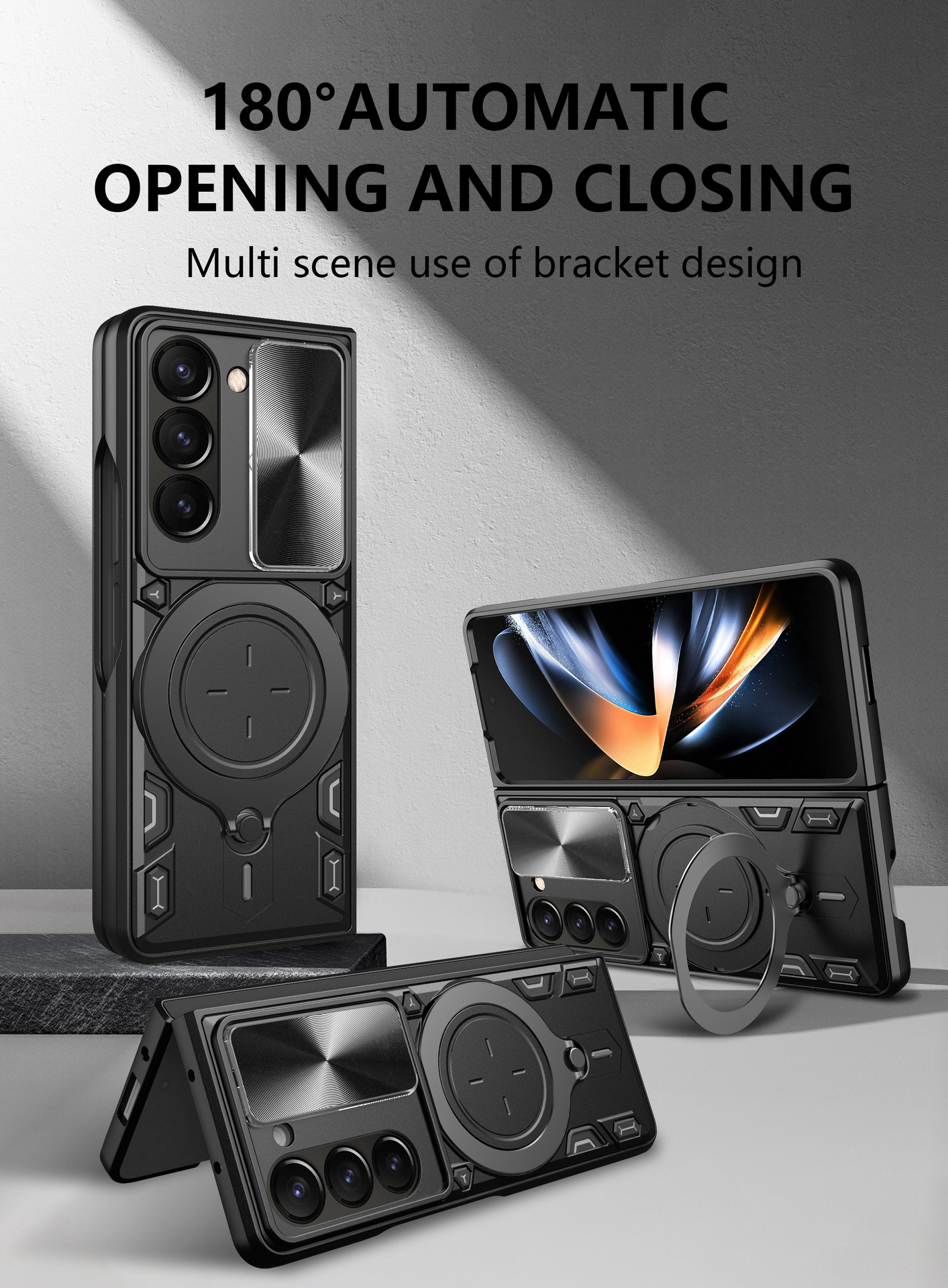 Compatible with Samsung ZFold7/6/5/4 phone case, lens sliding window, 360° rotating bracket, FLIP6 folding protective case
