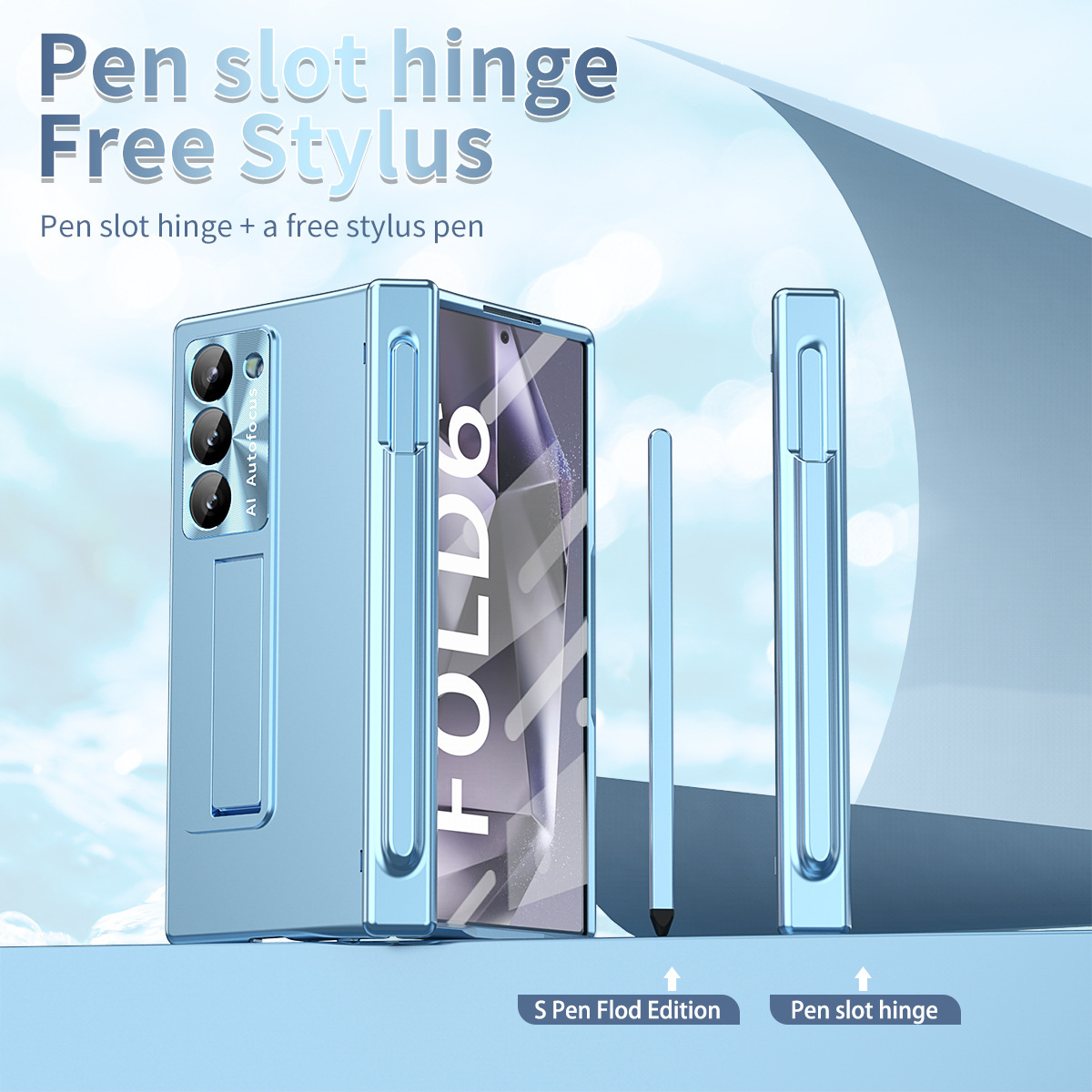 Compatible with Samsung Z Fold6/7/8 phone case, spring hinge, pen slot, includes pen, lens protector, full-coverage protective case.