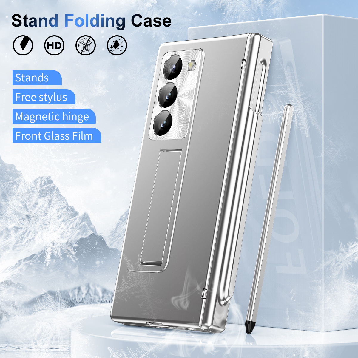 Compatible with Samsung Z Fold6/7/8 phone case, spring hinge, pen slot, includes pen, lens protector, full-coverage protective case.
