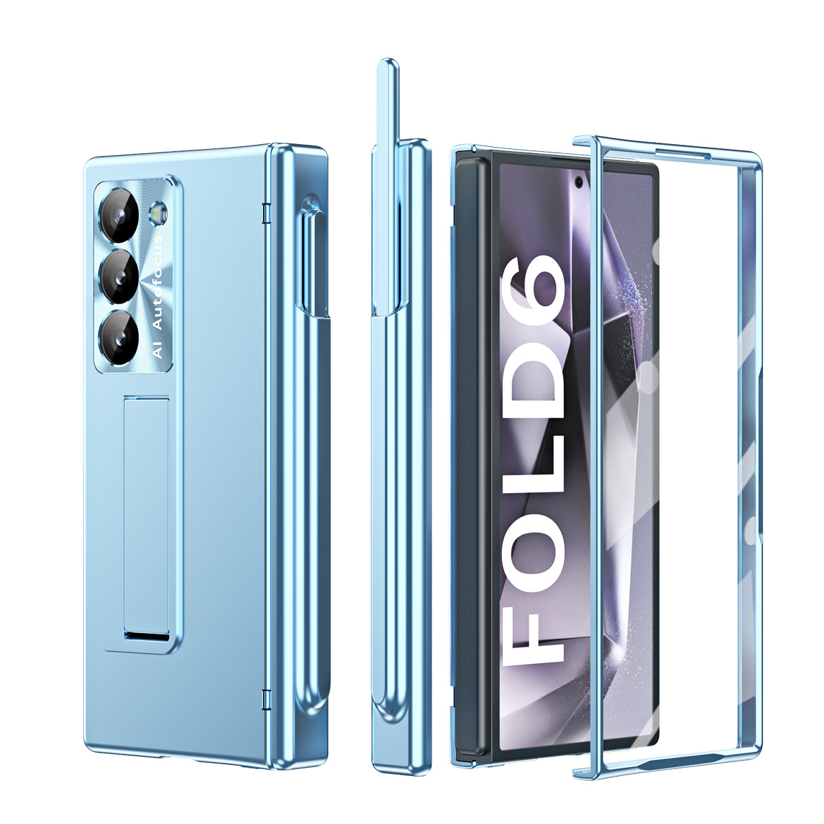 Compatible with Samsung Z Fold6/7/8 phone case, spring hinge, pen slot, includes pen, lens protector, full-coverage protective case.