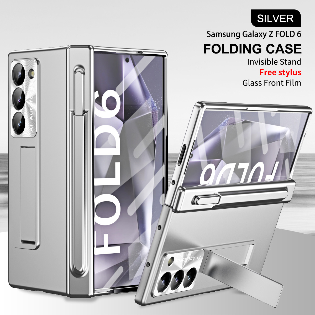 Compatible with Samsung Z Fold6/7/8 phone case, spring hinge, pen slot, includes pen, lens protector, full-coverage protective case.
