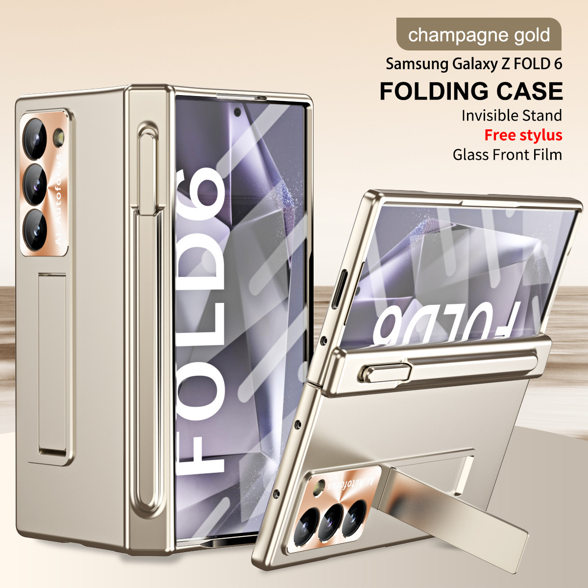 Compatible with Samsung Z Fold6/7/8 phone case, spring hinge, pen slot, includes pen, lens protector, full-coverage protective case.