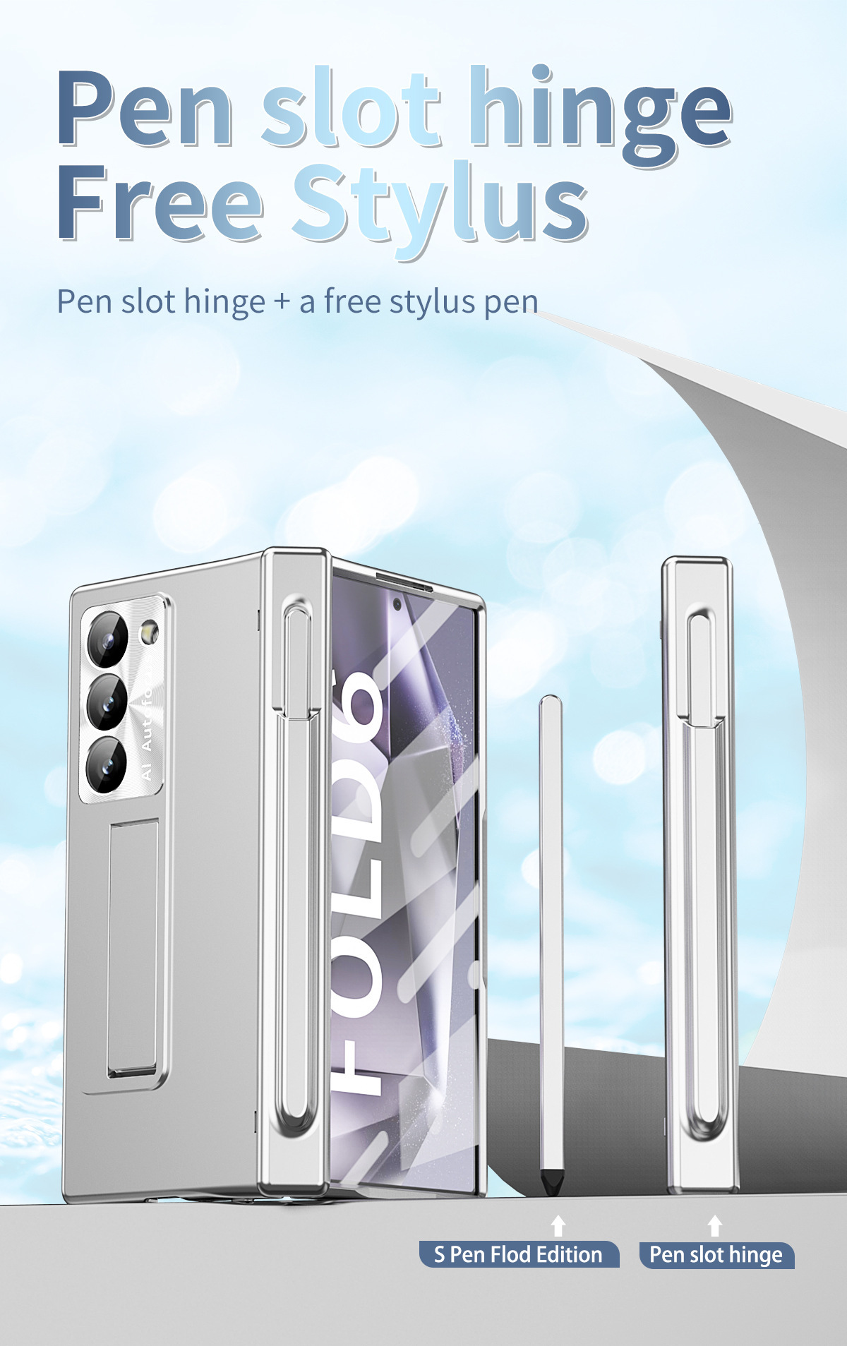 Compatible with Samsung Z Fold6/7/8 phone case, spring hinge, pen slot, includes pen, lens protector, full-coverage protective case.