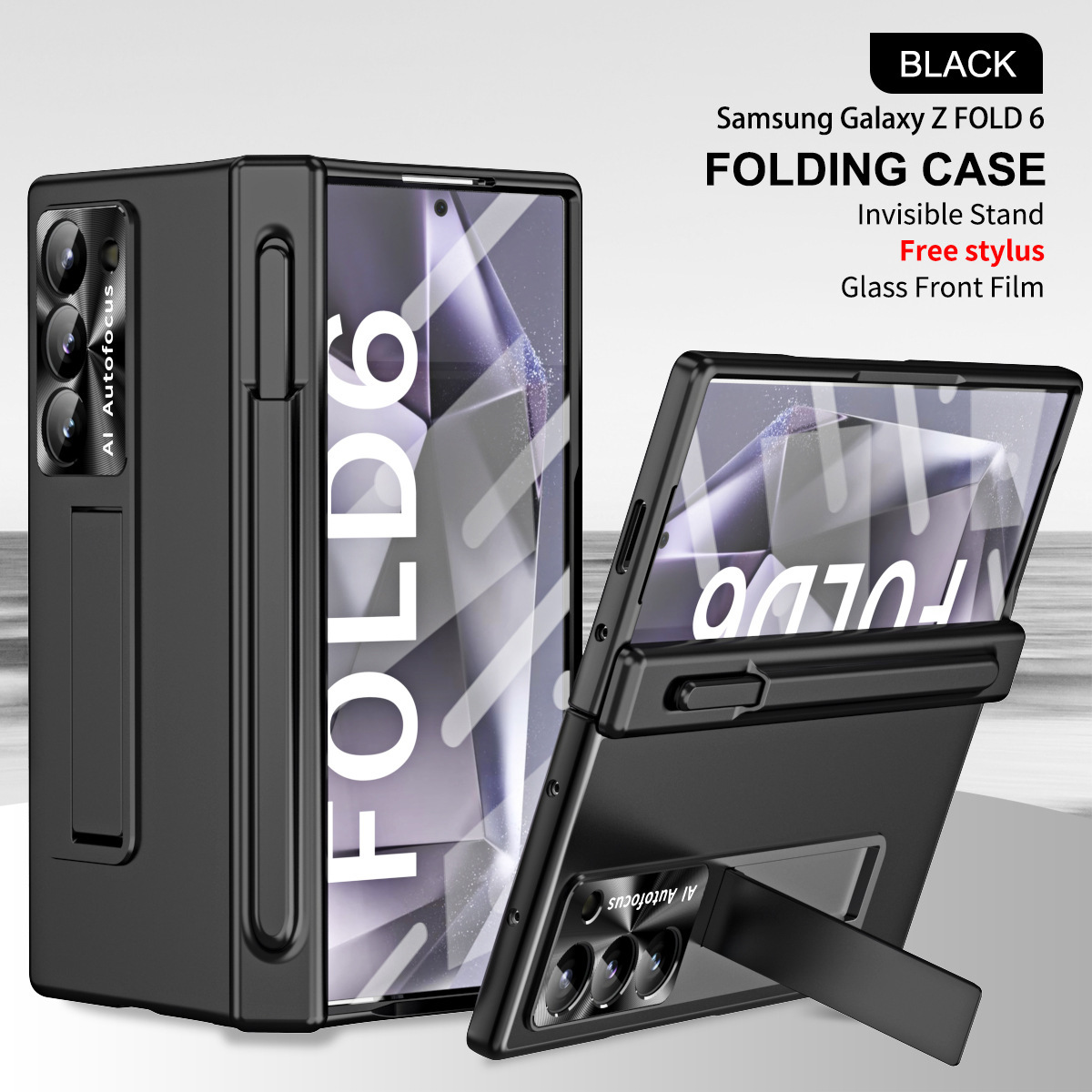 Compatible with Samsung Z Fold6/7/8 phone case, spring hinge, pen slot, includes pen, lens protector, full-coverage protective case.