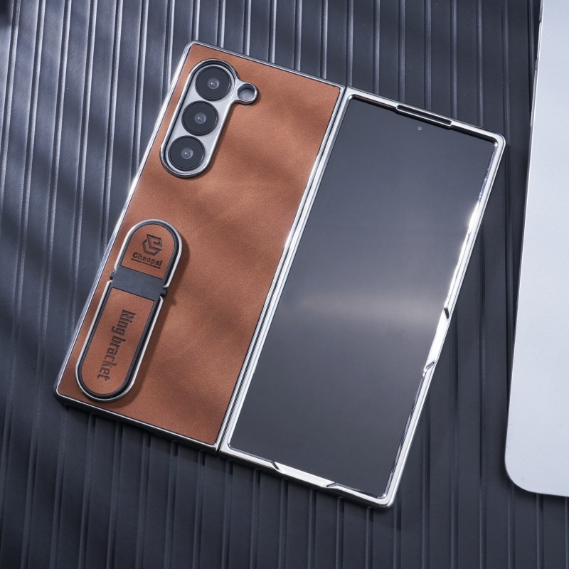 Compatible with Samsung Z Fold8 Ultra phone case, 7/6 vegan leather, electroplated stand, 5/4/3 folding screen protective case