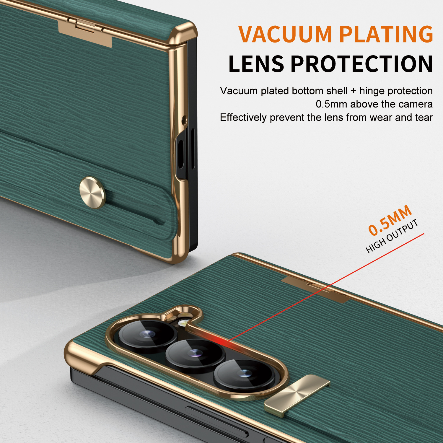 Compatible with Samsung ZFold 8/7 phone case, 6/5 electroplated leather wrist strap, stand, 4/3 hinge, drop-proof case