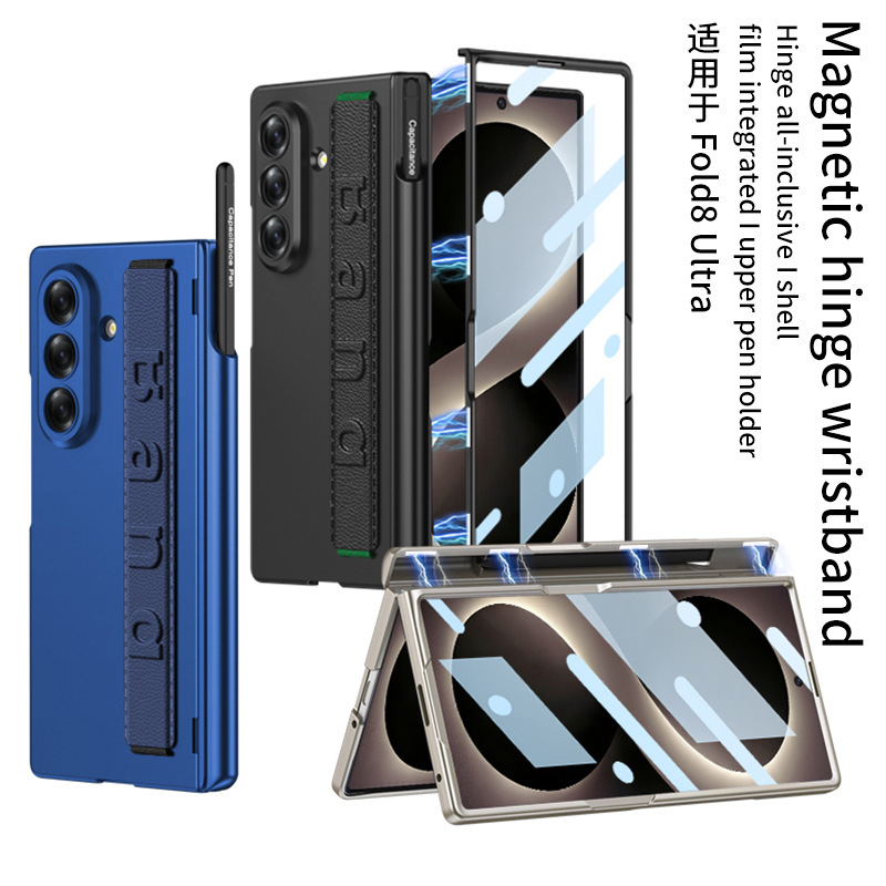 Compatible with Samsung Z Fold8U phone case, 7/6 elastic wrist strap, pen holder case, full coverage, 5/4 folding screen protective case