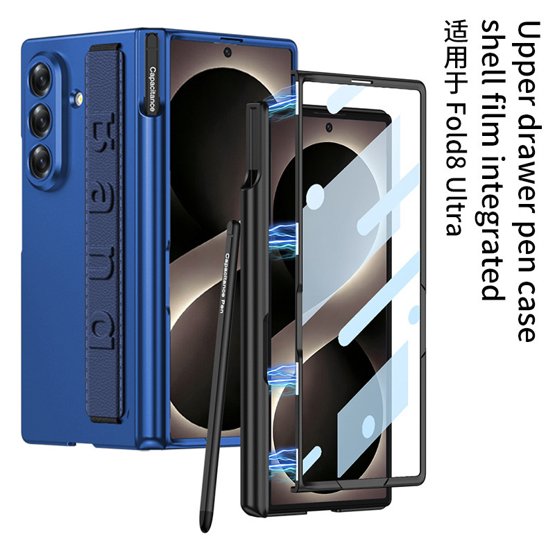 Compatible with Samsung Z Fold8U phone case, 7/6 elastic wrist strap, pen holder case, full coverage, 5/4 folding screen protective case