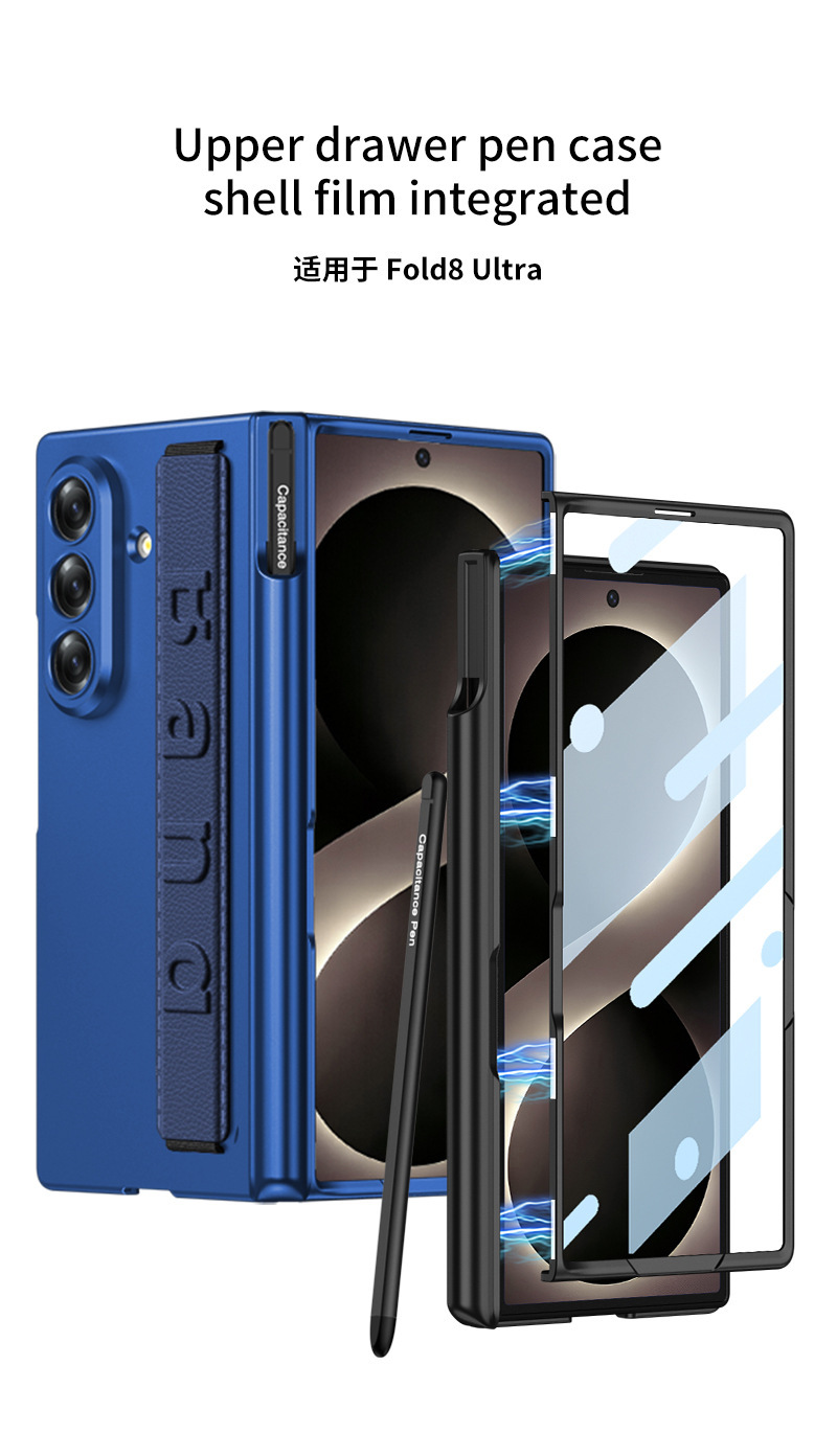 Compatible with Samsung Z Fold8U phone case, 7/6 elastic wrist strap, pen holder case, full coverage, 5/4 folding screen protective case