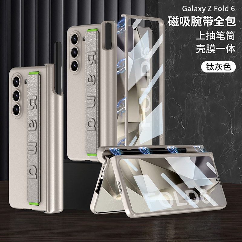 Compatible with Samsung Z Fold8U phone case, 7/6 elastic wrist strap, pen holder case, full coverage, 5/4 folding screen protective case