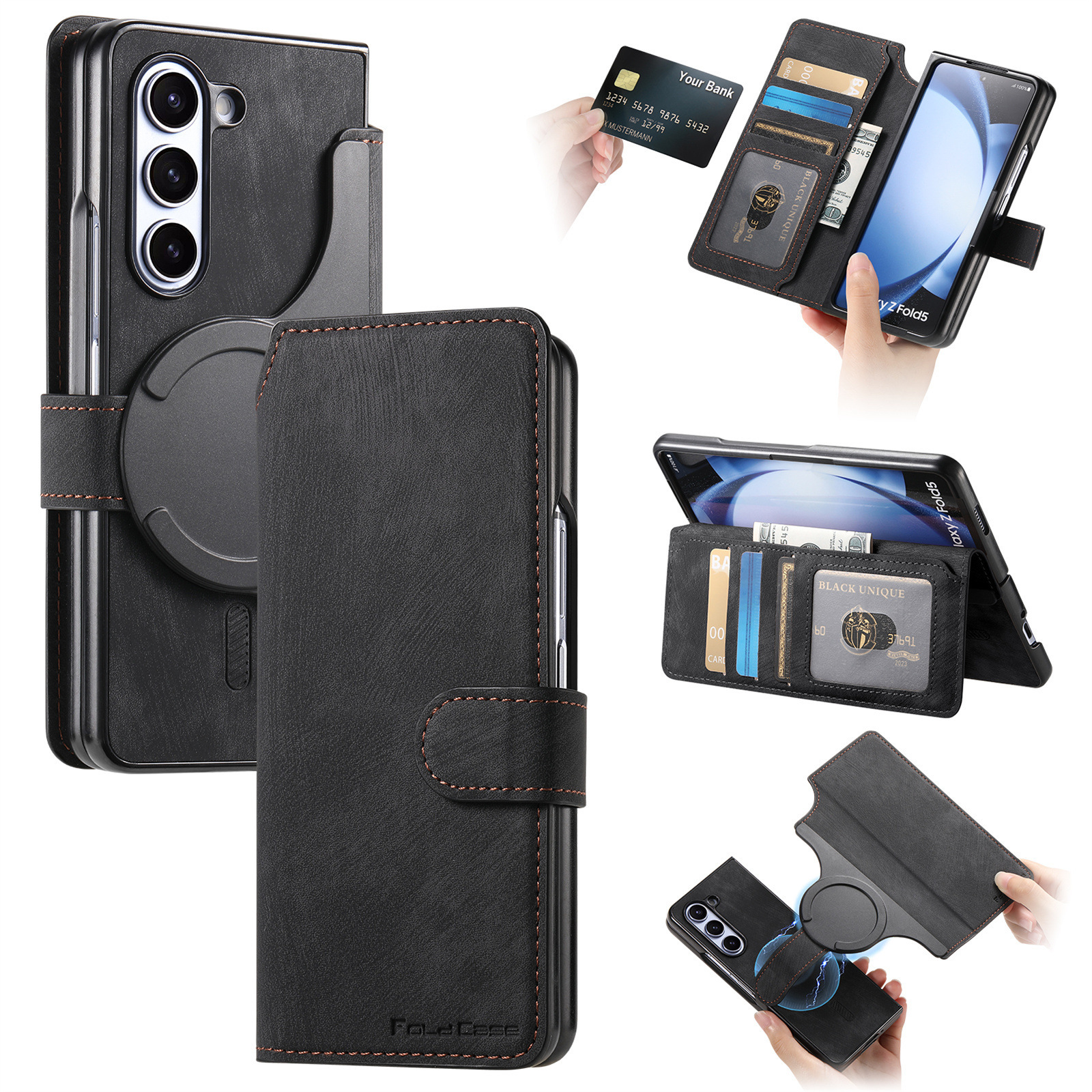 Compatible with Samsung Z Fold8U phone case 7/6/5 magnetic 2-in-1 flip cover with SIM card slot 4/3 drop protection case