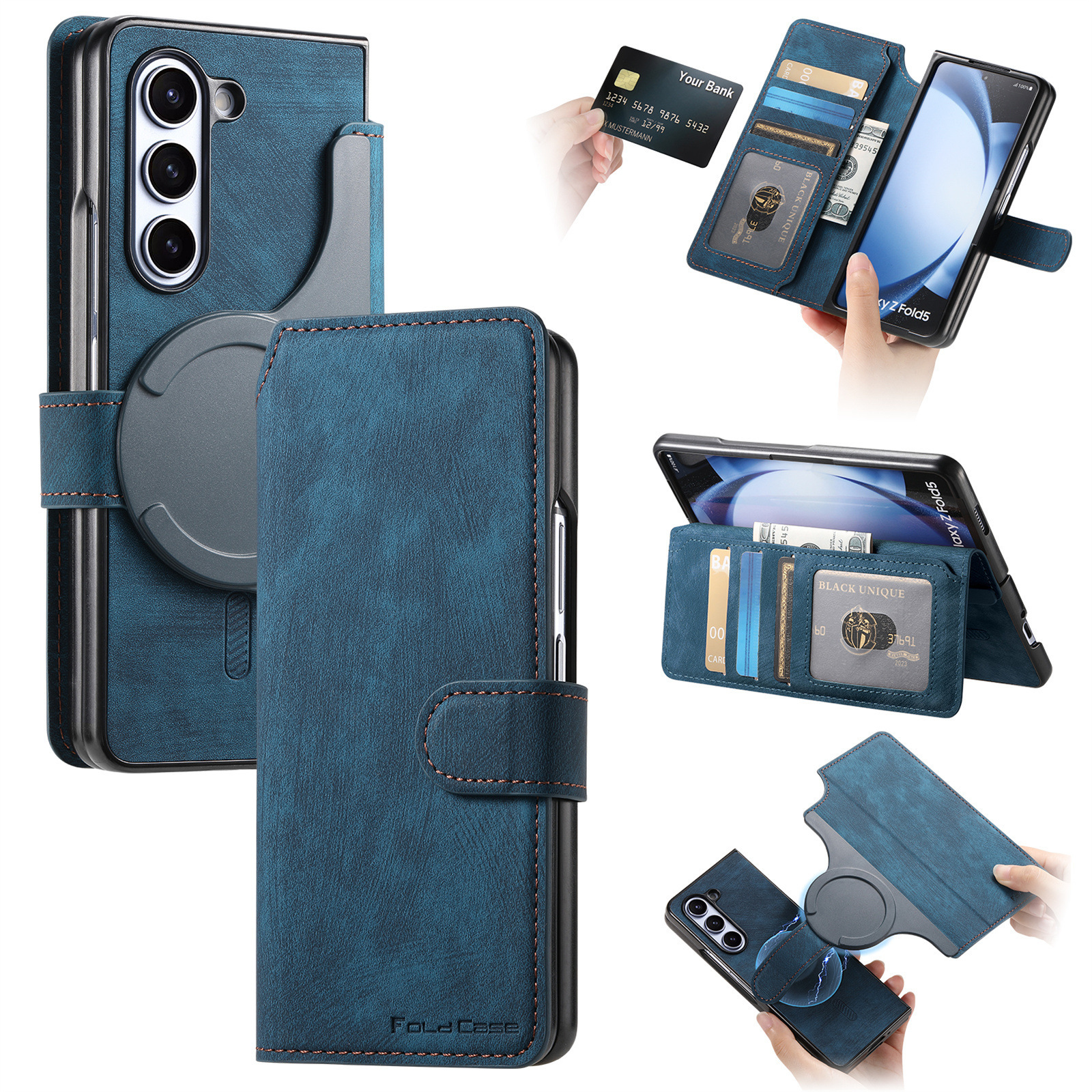Compatible with Samsung Z Fold8U phone case 7/6/5 magnetic 2-in-1 flip cover with SIM card slot 4/3 drop protection case
