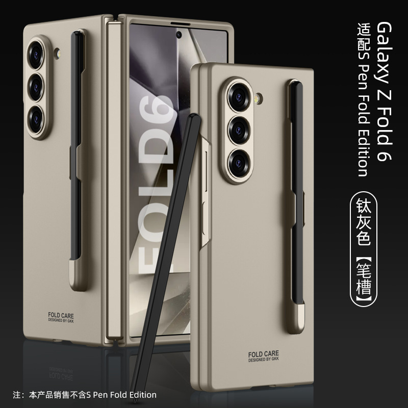 Ultra-thin pen-slot case for Samsung Z Fold6 phone, with fine-hole design, suitable for Fold5 folding screen, drop-proof protective case.