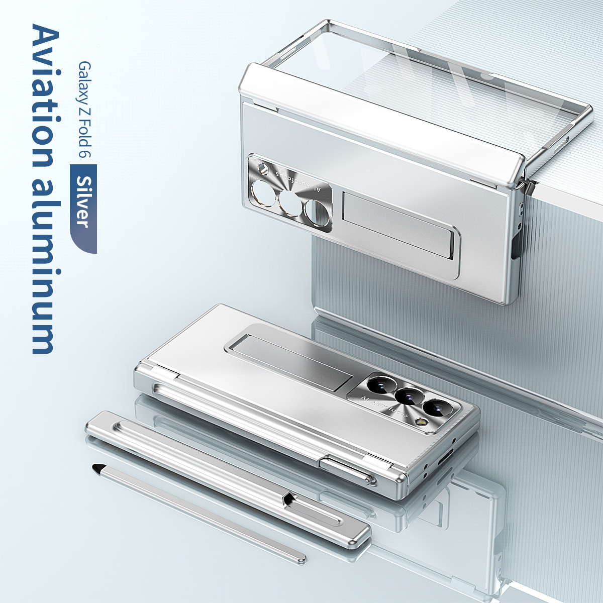 Compatible with Samsung Z Fold8/7/6 phone cases, aluminum alloy dual-hinge pen slot S Pen pen folding screen protective case