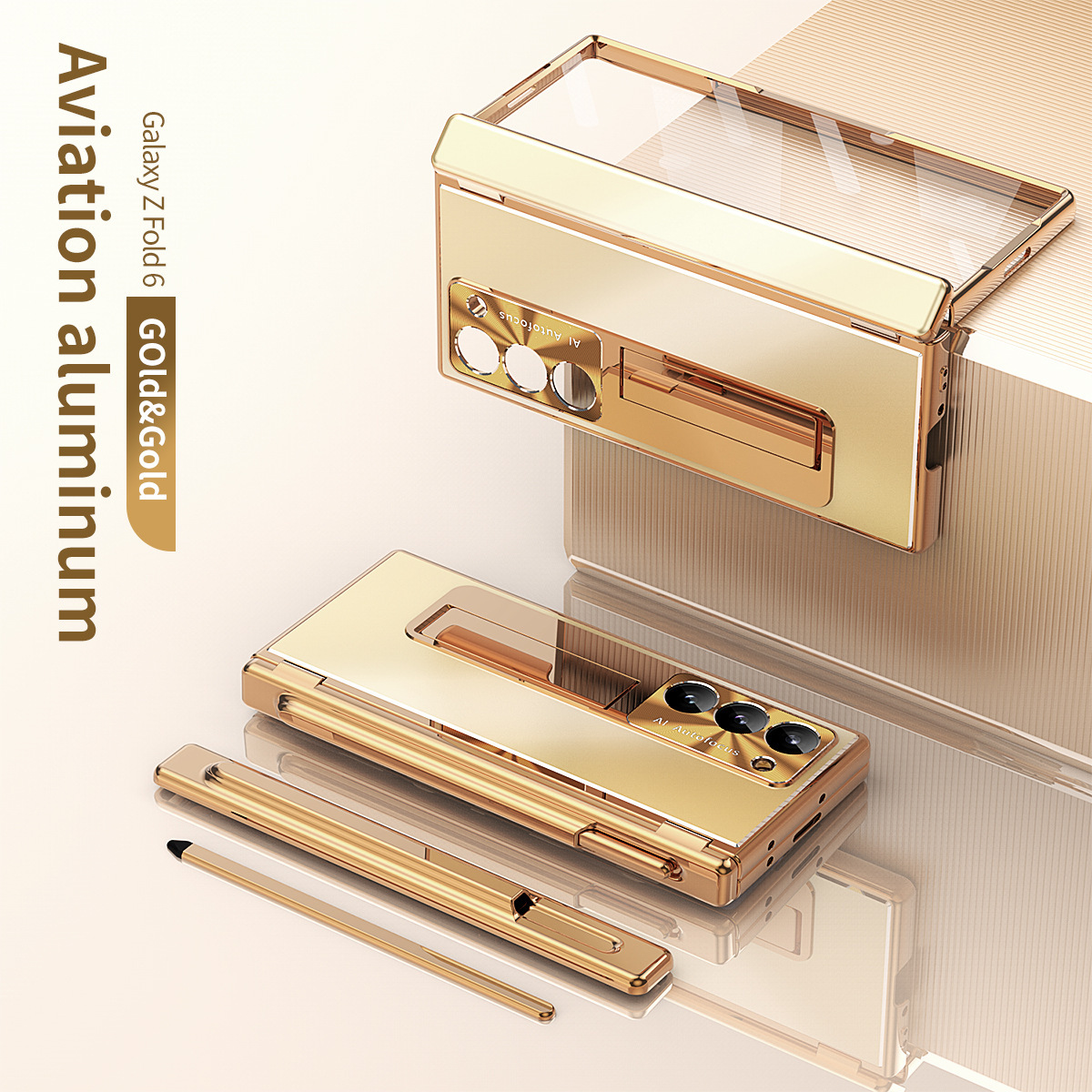 Compatible with Samsung Z Fold8/7/6 phone cases, aluminum alloy dual-hinge pen slot S Pen pen folding screen protective case