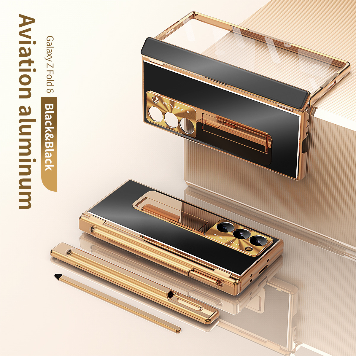 Compatible with Samsung Z Fold8/7/6 phone cases, aluminum alloy dual-hinge pen slot S Pen pen folding screen protective case