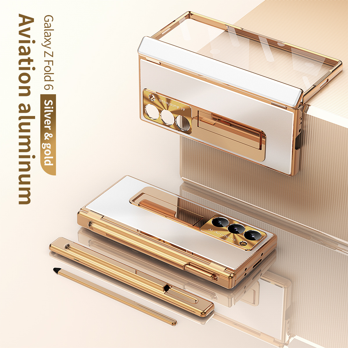 Compatible with Samsung Z Fold8/7/6 phone cases, aluminum alloy dual-hinge pen slot S Pen pen folding screen protective case