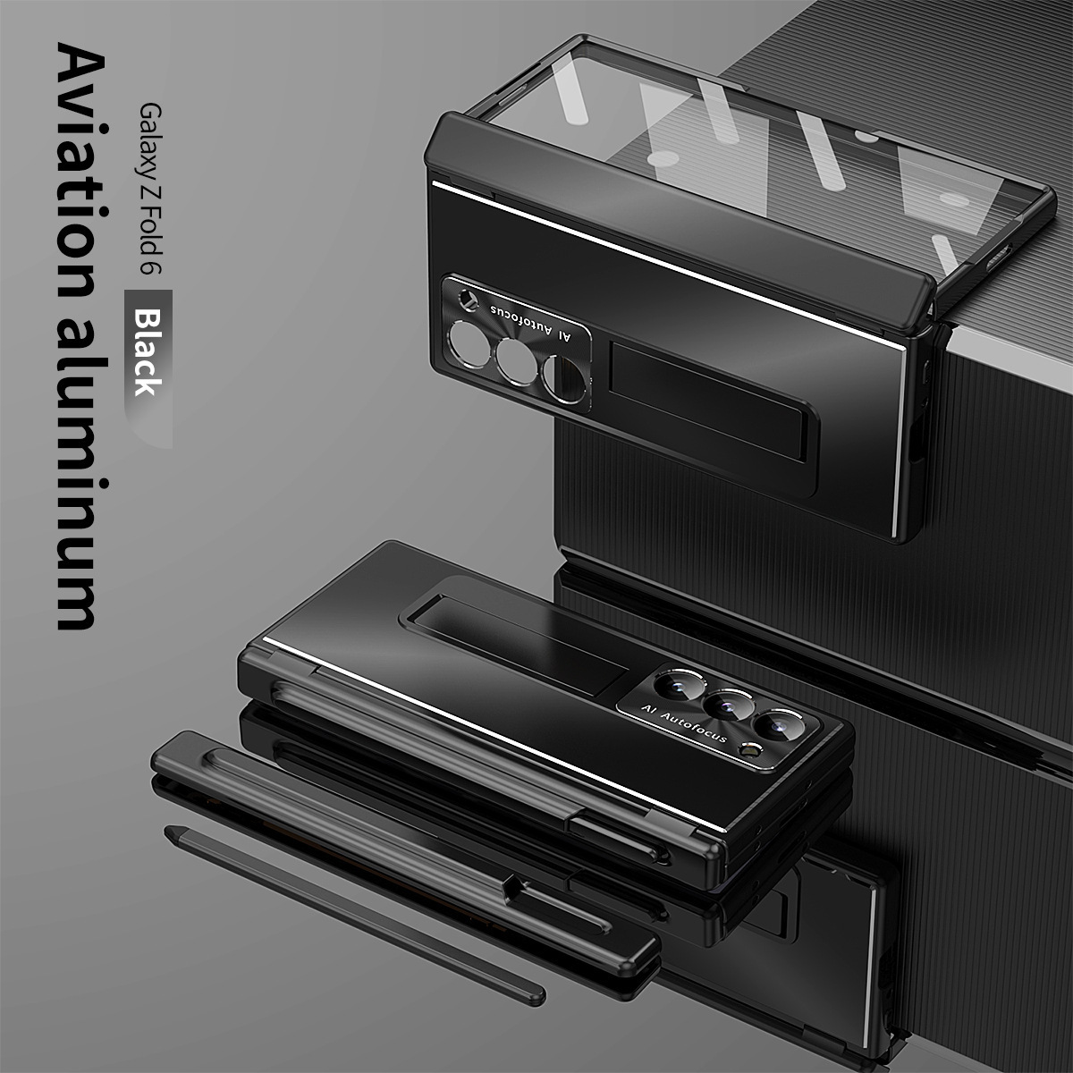 Compatible with Samsung Z Fold8/7/6 phone cases, aluminum alloy dual-hinge pen slot S Pen pen folding screen protective case